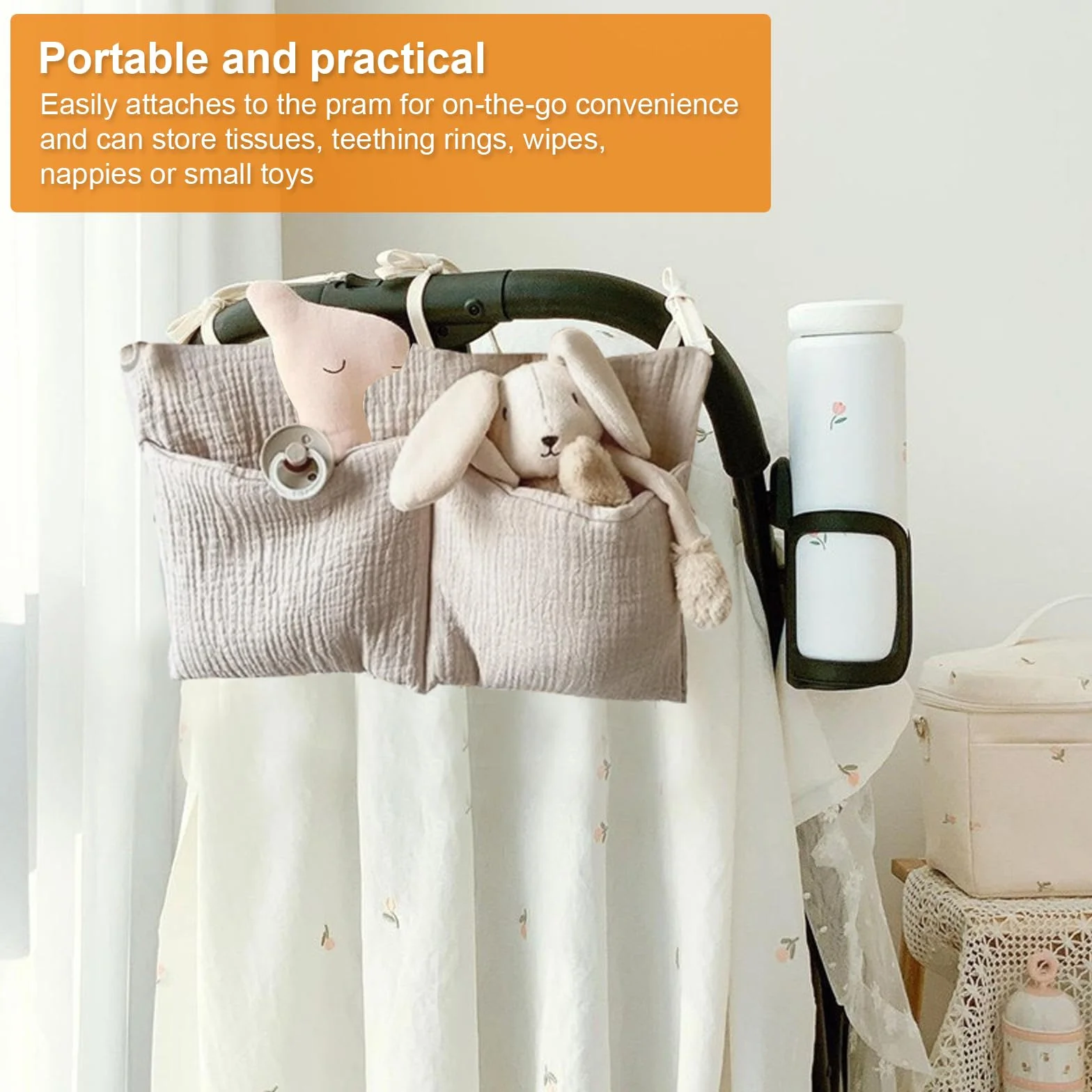 Organizador Cuna 2 Piezas Bolsas Almacenamiento Ajustable Colgante con Dos Bolsillos Grandes