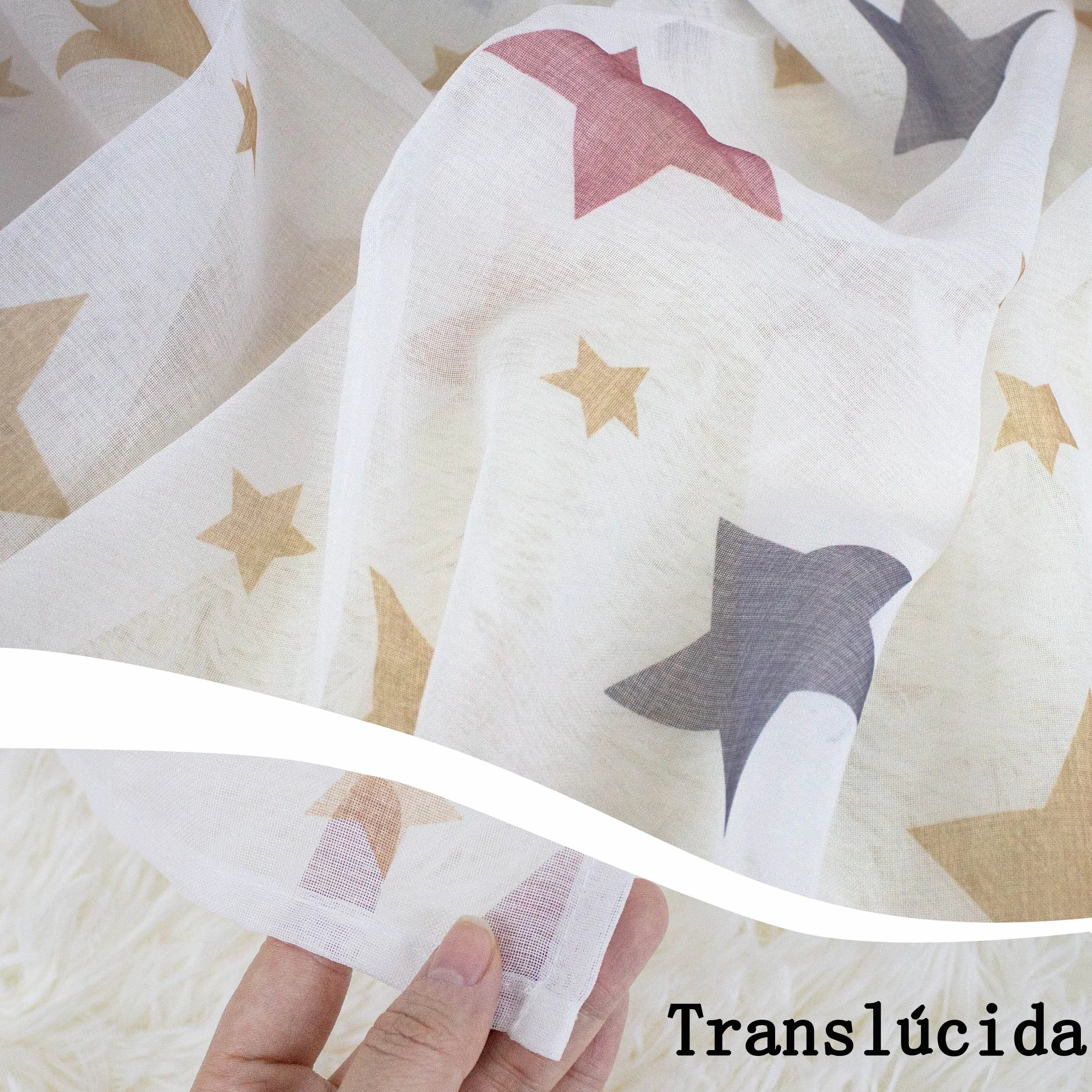 Cortinas Translúcidas Infantiles Niño 140x260cm 2 Paneles Estampado Estrellas Dalina Textil