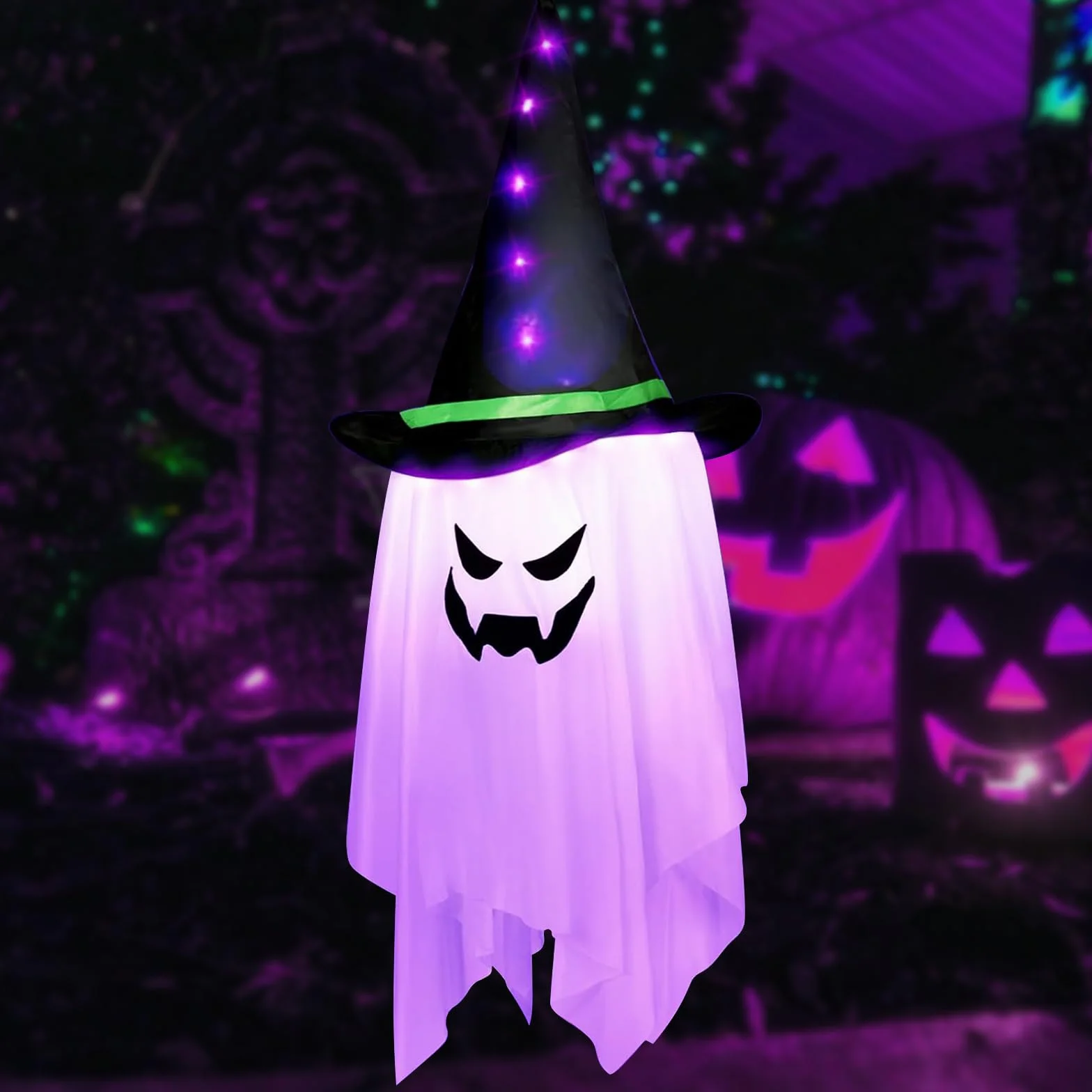 Fantasmas Colgantes De Halloween Con Luces LED - Decoración para Árbol, Jardín, Patio y Fiesta (Morado Fantasma)