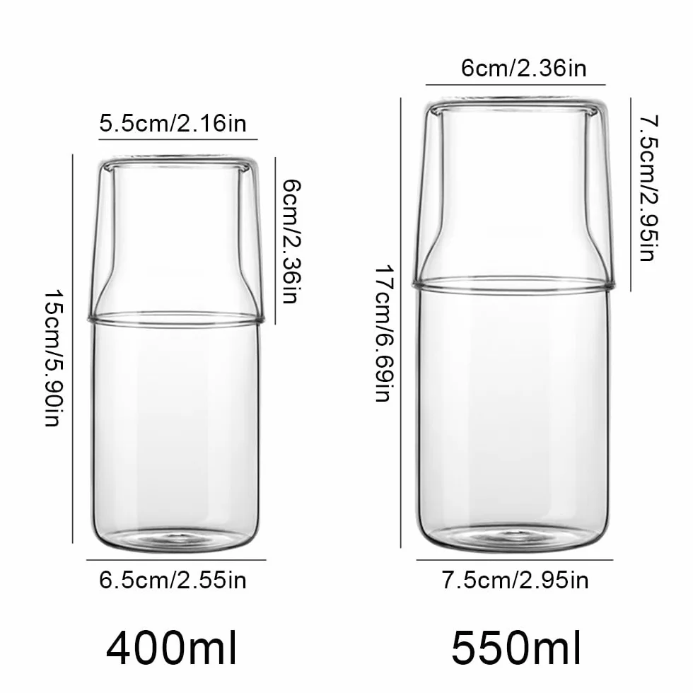 Jarra de Agua Jarra de agua con taza de vidrio Botella de agua fría y caliente Juegos de tazas Jarra de agua for mesita de noche Hervidor de bebidas resistente a altas temperaturas Jarra de Té Helado(