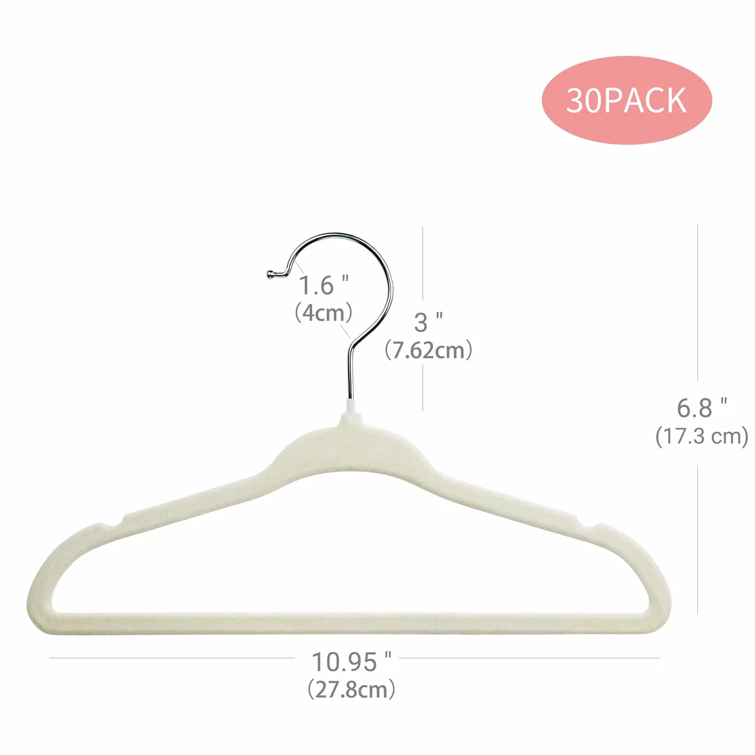 Perchas de Terciopelo para Ropa de Bebé con Gancho Giratorio, Diseño de Hombros con Muescas, Paquete de 30, Crema