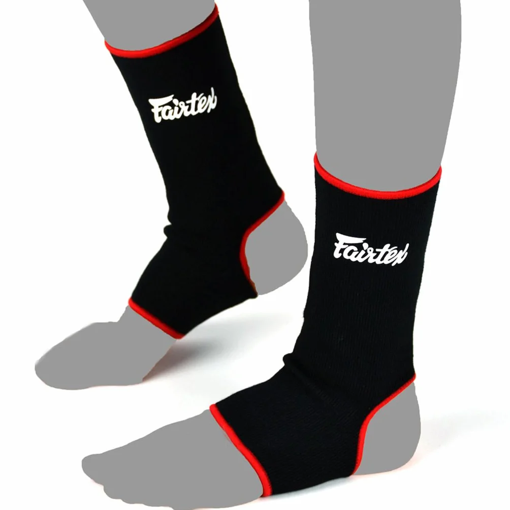 Fairtex Ankle Guard Support Protector for Muay Thai, K-1, MMA, Boxing, Kickboxing Black with Red One Size