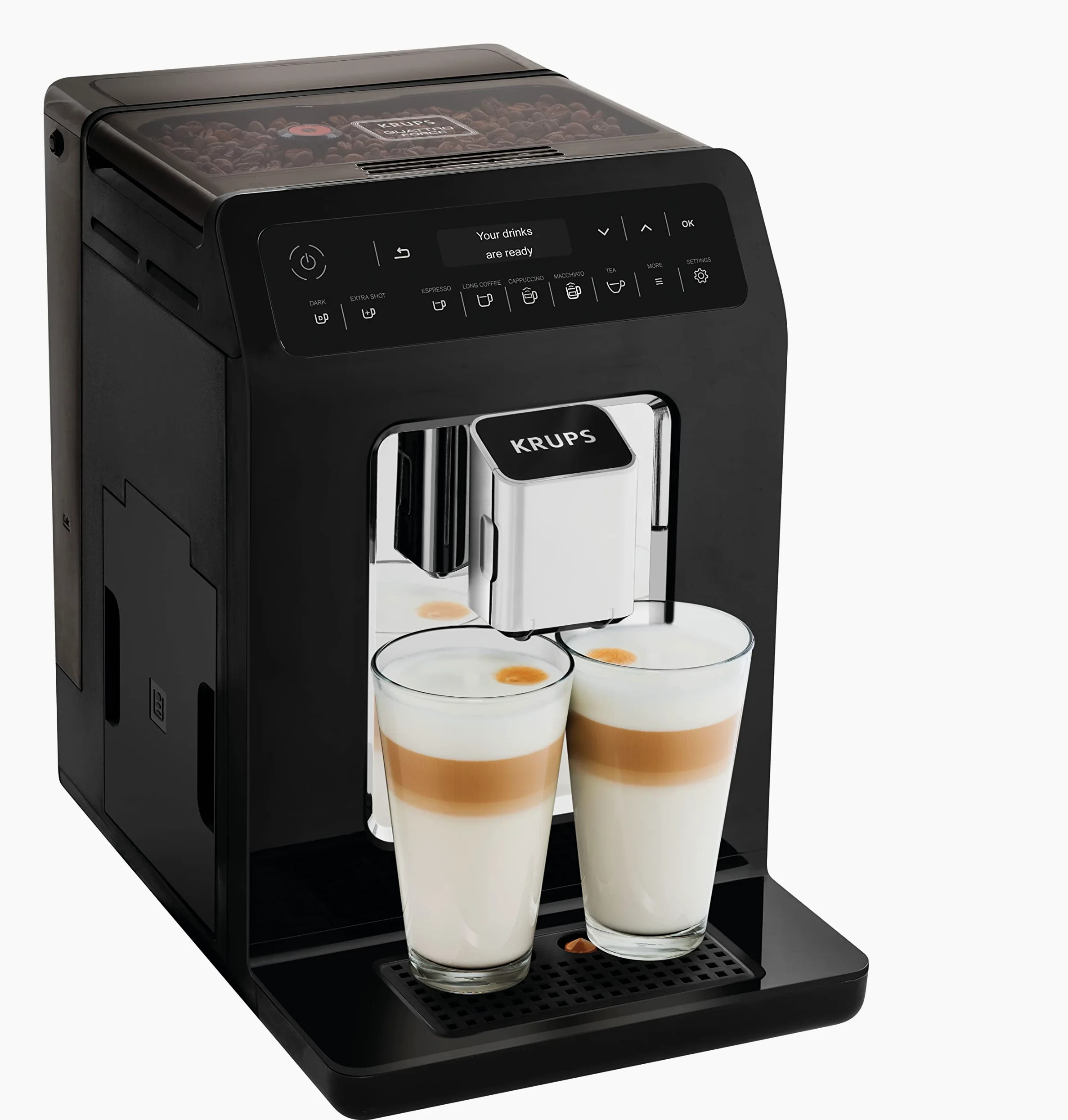 Krups Evidence Espresso EA8908 - Cafetera Superautomática 15 Bares, 15 Preajustes, Niveles de Intensidad, Molido Grano, Autolimpieza e Indicador cal, 2 tazas a la vez, pantalla táctil, recetario