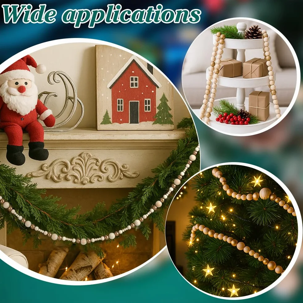 PH Pandahall Guirnalda de cuentas de madera para árbol de Navidad, decoración del hogar