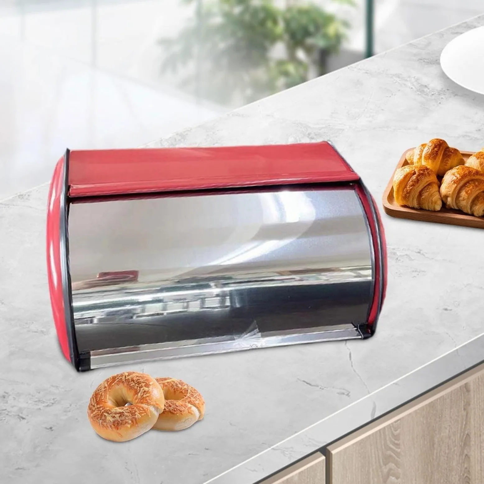 Caja De Pan Panera para Pan Caja De Pan Contenedor De Pan con Tapa Enrollable Contenedor De Pan De Gran Capacidad para Mostrador De Cafetería Caja Contenedor De Pan(Pink)
