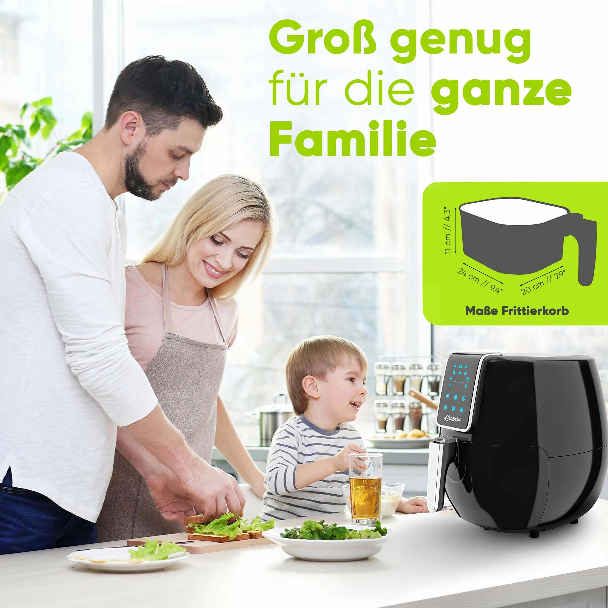 Liebfeld - Kit freidora de aire caliente [1800 W] con cesta para pan I Airfryer XXL sin grasa ni aceite I Freidora de aire caliente (XXL)