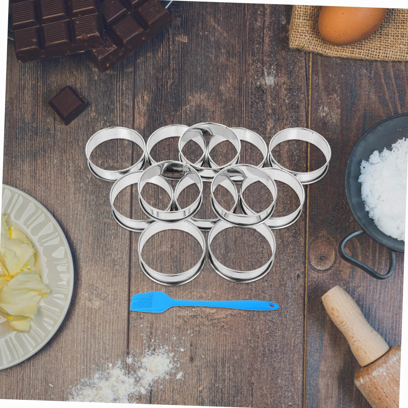 VANZACK 16piezas Moldes Redondos Para Muffins De Acero Inoxidable Antiadherentes Con Pincel Para Postres Repostería y Hornado Casa