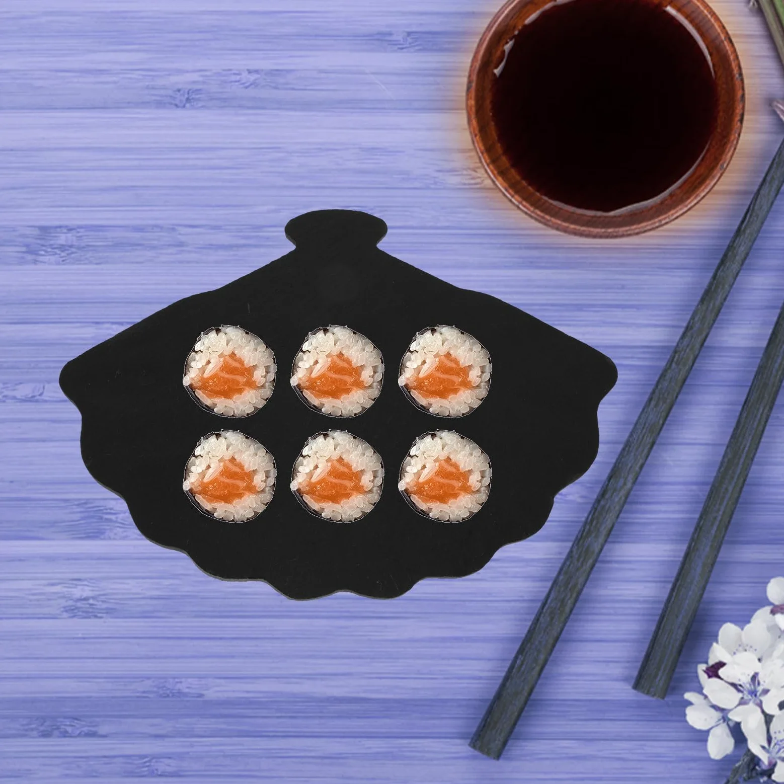 Plato Abanico para Sushi y Bistec de Pizarra Negra, Fácil de Limpiar | Restaurante Occidental y Postres, Diseño Seguro y Saludable, Uso Doméstico, Acabado Negro