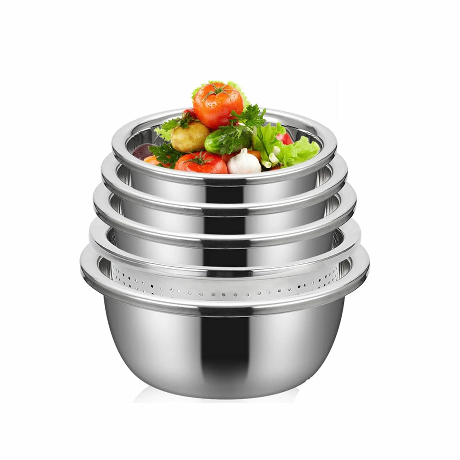 Juego de 5 piezas de cuencos para mezclar y lavabo para sopa de acero inoxidable, almacenamiento que ahorra espacio para el almacenamiento de alimentos en el hogar, el refrigerador y la cocina.