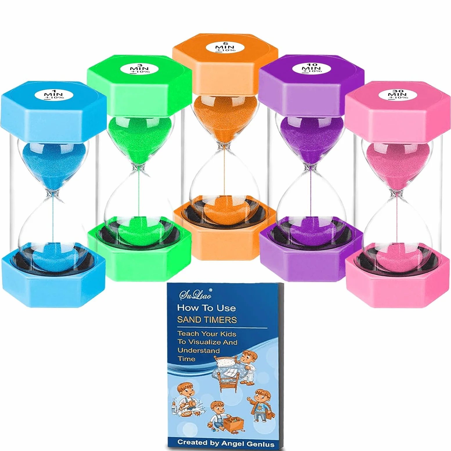 SuLiao Reloj de Arena para niños, Reloj de Arena Colorido de plástico para Aula, Juegos, decoración, Paquete de 5