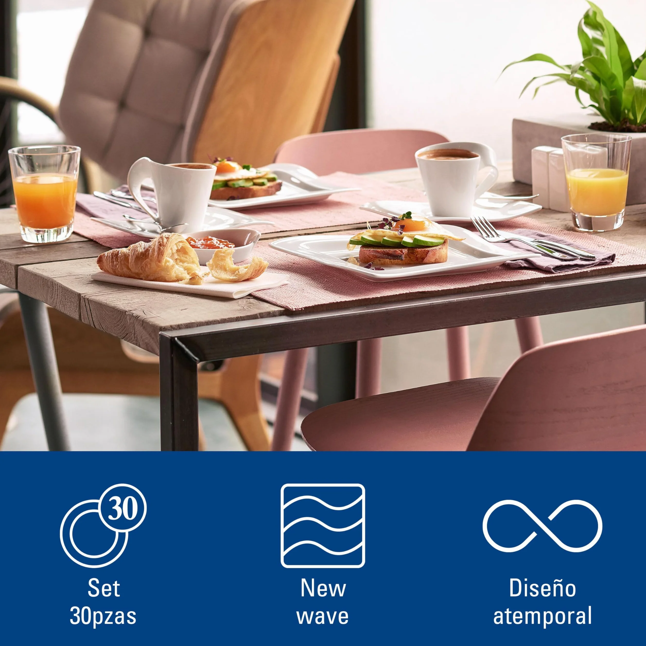 Villeroy & Boch NewWave Basic Vajilla de mesa para 6 personas, 30 piezas, Porcelana, Basic Servizio da Tavola, Blanco