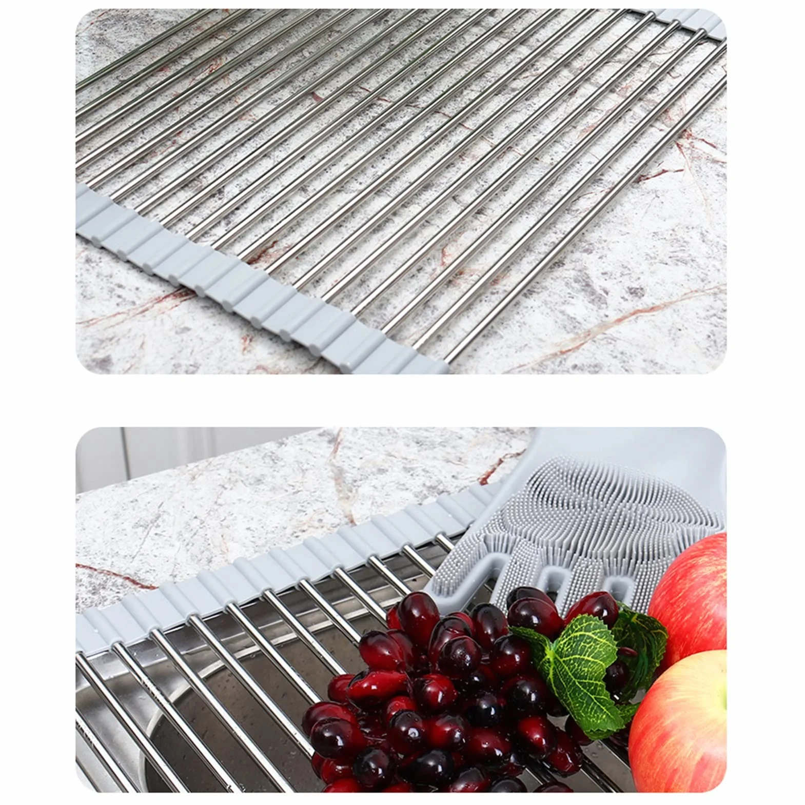 YYL De Múltiples Fines Escurreplatos Enrollable, Plegable Acero Inoxidable sobre Fregadero Cocina Escurridor de Rejilla, para Tazas Frutas Verduras (Size : 22 * 42cm/8.66 * 16.5in)