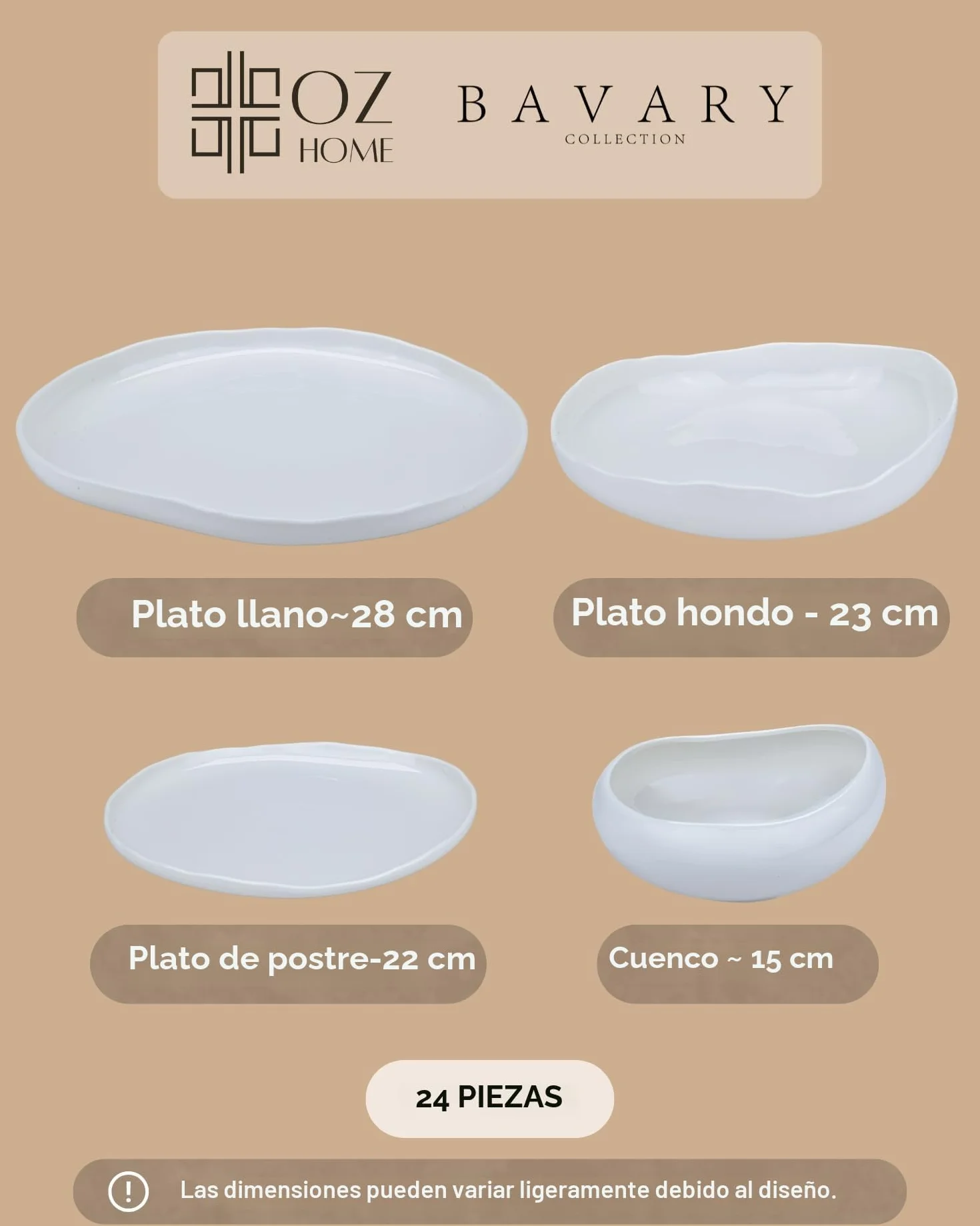 BAVARY Capital Vajilla de Porcelana 24 Piezas para 6 Personas – Vajilla Blanca de Estilo Escandinavo – Set de Platos y Cuencos para Cena, Brunch y Mesa Festiva – Apta para Lavavajillas y Microondas