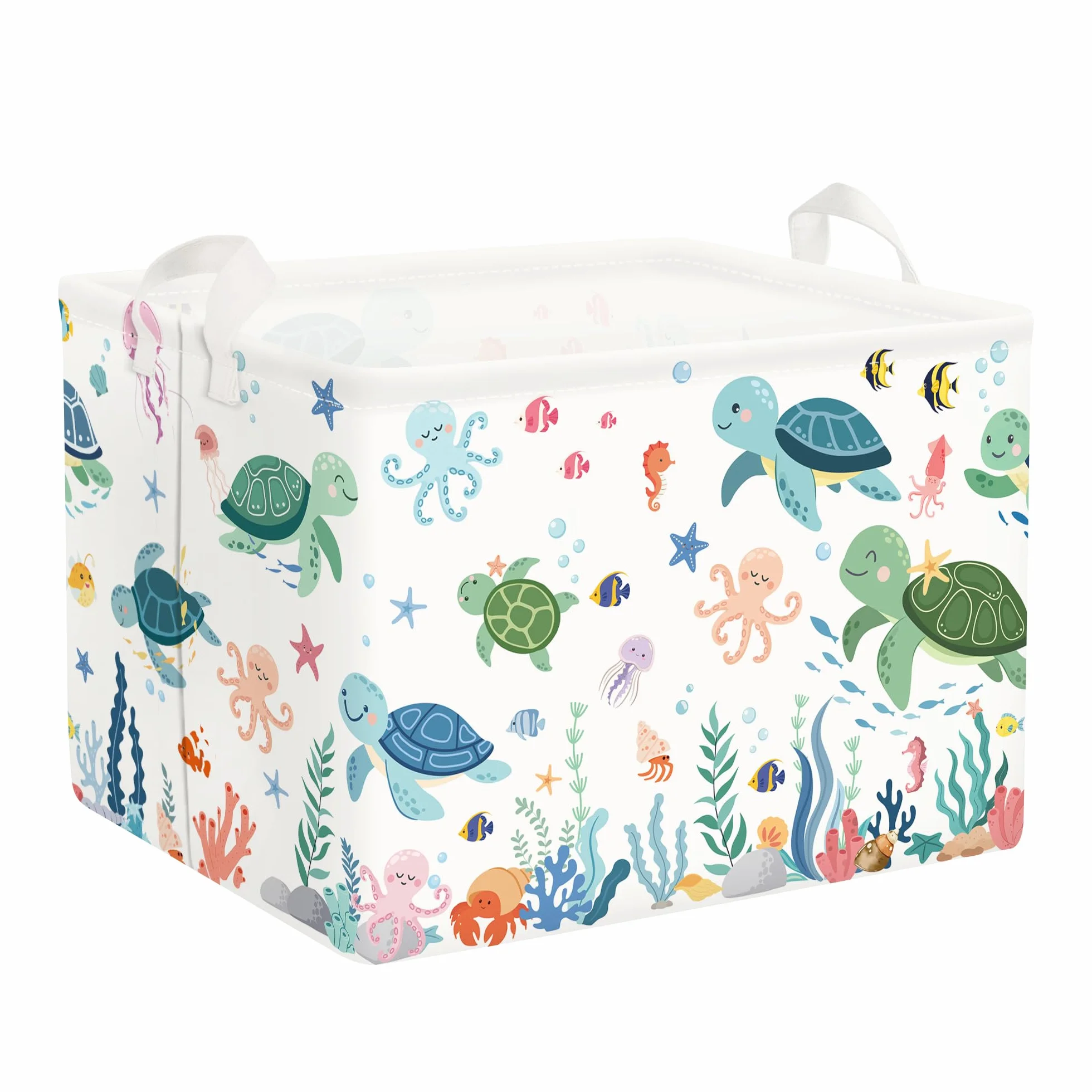 Clastyle Cestos Almacenaje Animal Marino Cajas de Almacenaje Plegable Padres Ropa para Juguete Ropa Cesta Ropa Sucia para Baño, Tortuga Verde, 40x30x30 cm