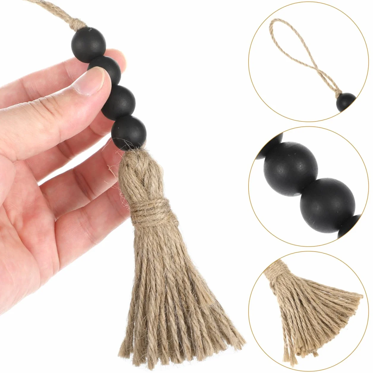 HOMSFOU Adorno Colgante De Cuentas De Madera con Borlas para Decoración De Manillas De Puertas Estilo Rústico para Hogar Oficina Tienda 8.26X1.18X0.39In Paquete De 6