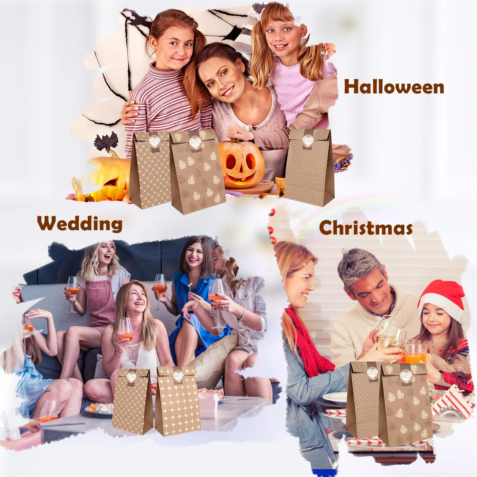 Romon Bolsas de Papel, Bolsas Papel Kraft de 12 piezas con 12 Pegatinas Para bolsas de papel kraft, Bolsas chuches cumpleaños, bolsas para bodas, etc.