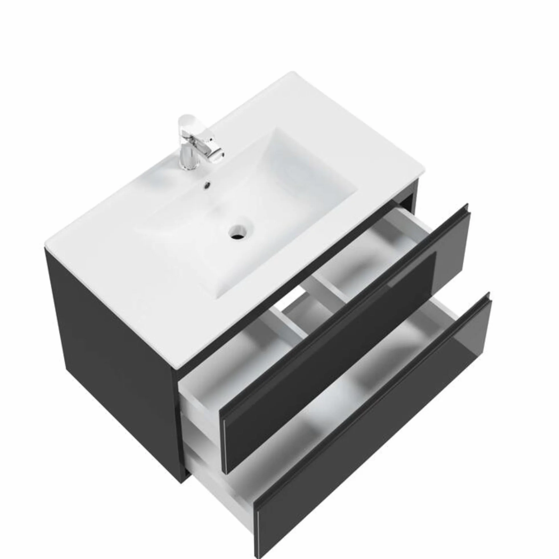 .Deftrans Armario Inferior para Lavabo Colgante con cajones, Color Negro, 80 x 50 x 46 cm, Armario de Pared sin Placa de Lavabo