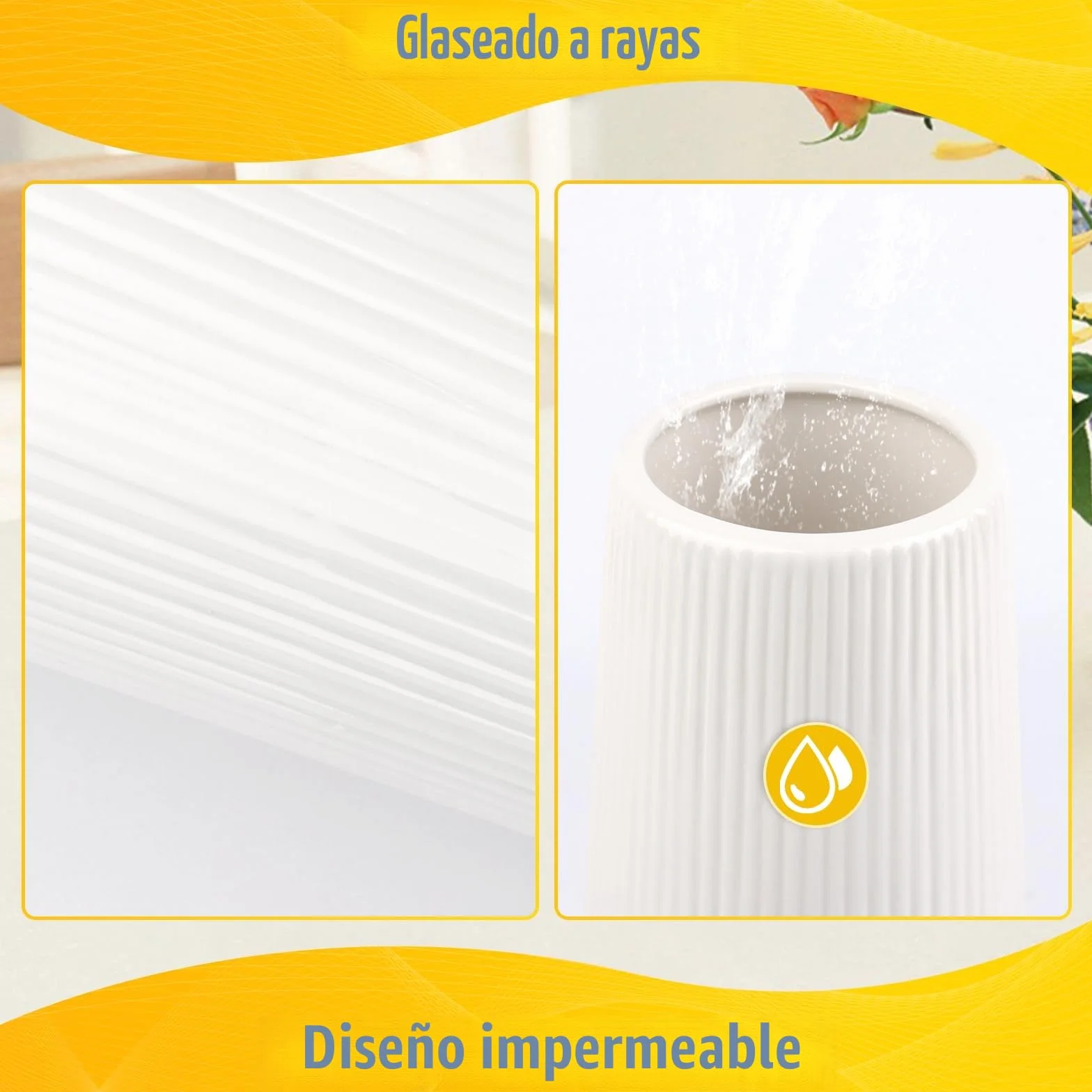 Jarrón de cerámica blanco decorativo moderno con ranuras para flores y hierba de las pampas, pequeño formato para casa, salón, mesa de comedor, entrada, oficina