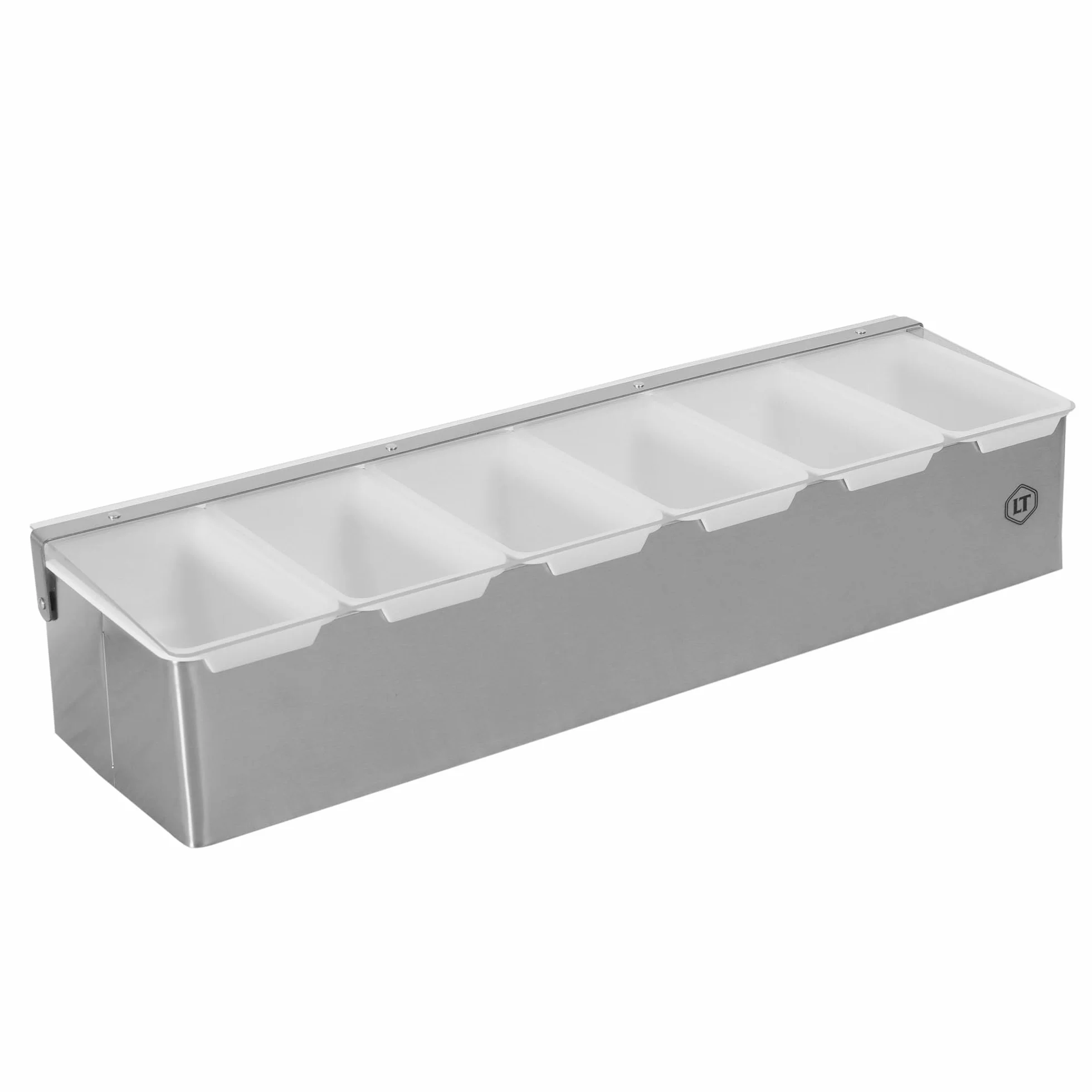 LOUIS TELLIER – Caja de especias y condimentos con 6 compartimentos – INOX – Práctico expositor y dispensador para especias, ingredientes y rellenos a mano – Calidad profesional