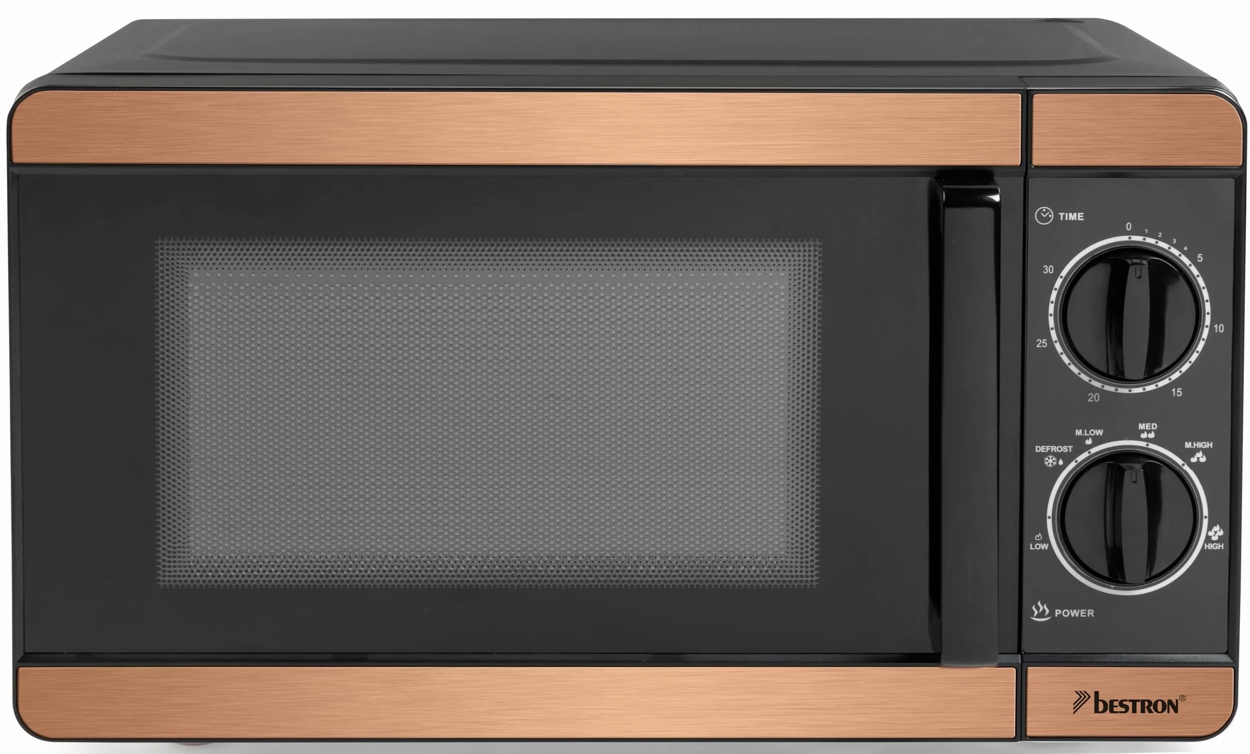 Bestron Microondas de 700 W, panel de control de dos piezas con 6 niveles y 30 min. Temporizador, regulable sin niveles, con plato giratorio de 24,5 cm para todos los tamaños comunes, colección de
