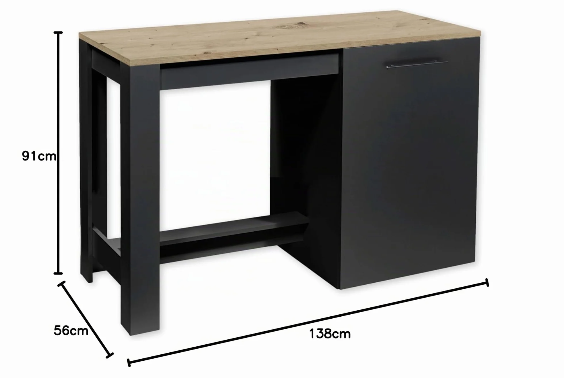 Stella Trading ADON Moderna Independiente Mate, Aspecto Artesano-Espaciosa Isla de Cocina con encimera, Madera de ingeniería, Negro Black Artisan Roble, 138 x 91 x 56 cm