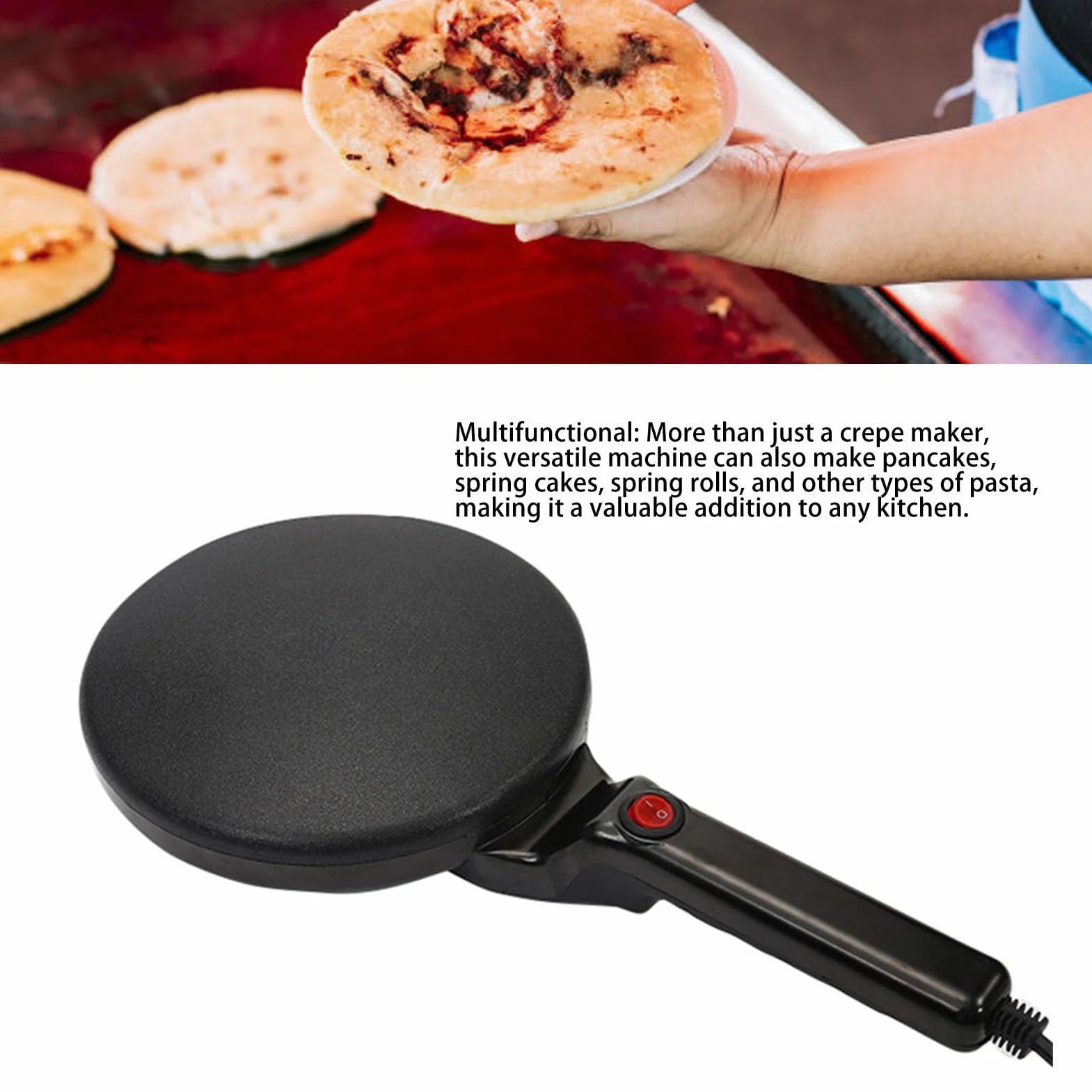 Crepera Eléctrica de 800W, Plancha para Panqueques Portátil Eficiente, Fácil para Uso Doméstico (Enchufe europeo AC100‑240V)