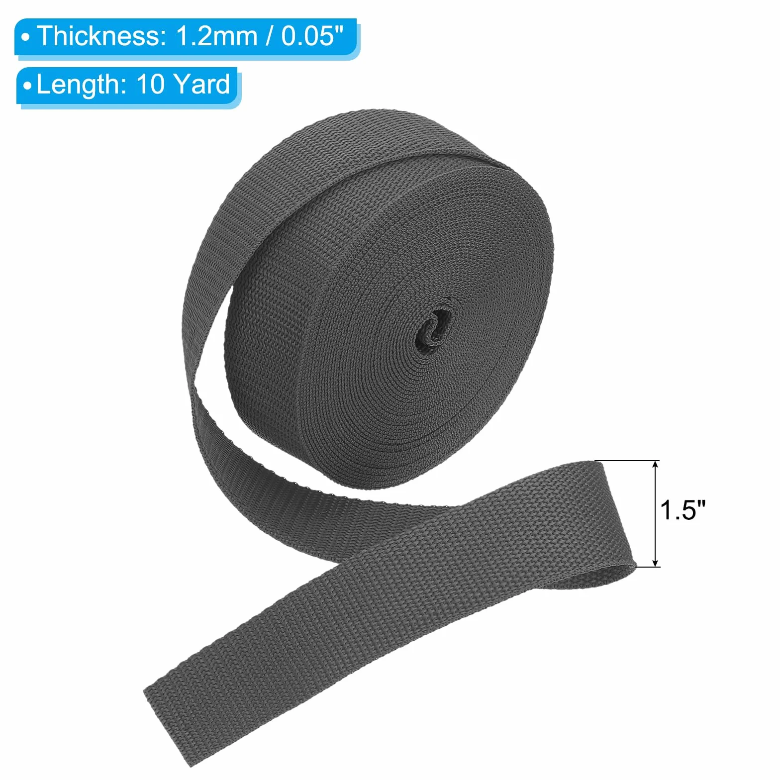 PATIKIL Cinta de Polipropileno 10 Yardas 1.5" Rollo Resistente para Sillas Exteriores Escalada DIY Artesanía Gris Oscuro