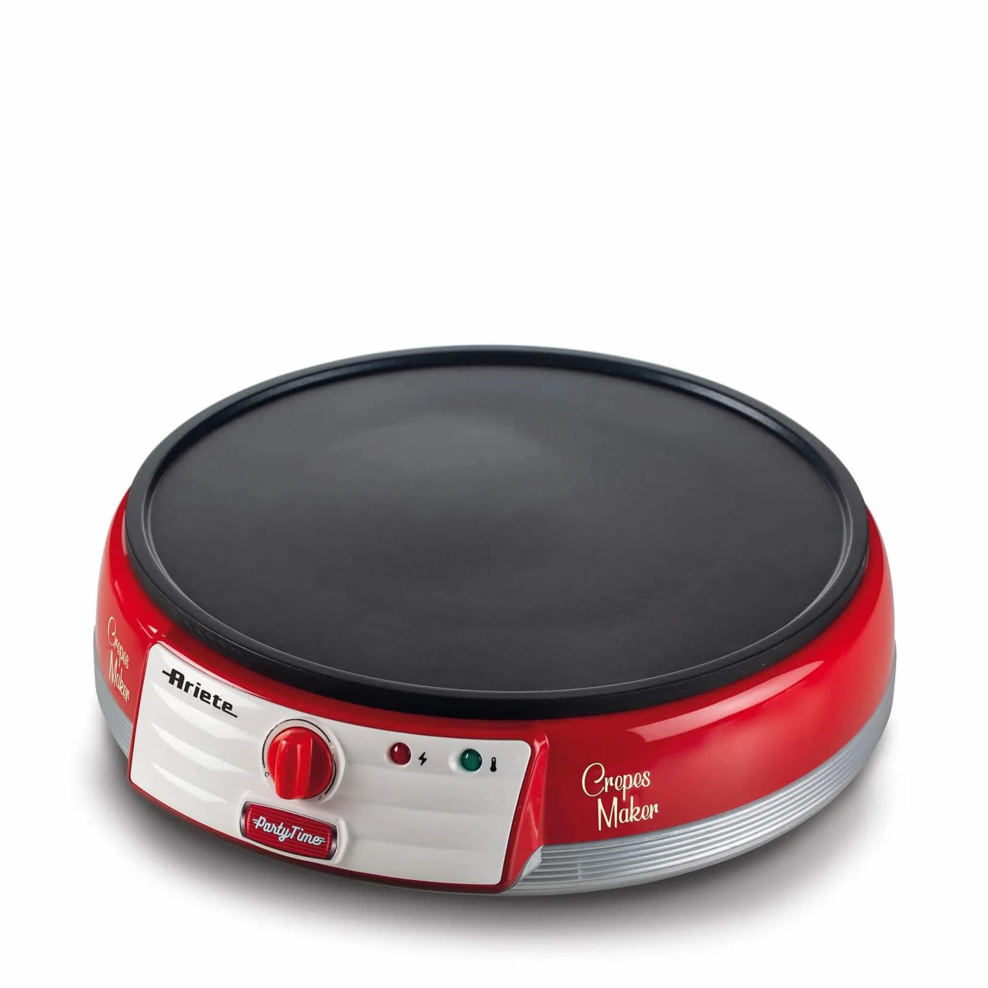 Ariete 202, Crepes Maker Party Time, plancha para crepes antiadherente, 2 espátulas de madera, recetario, 1000 W, rojo