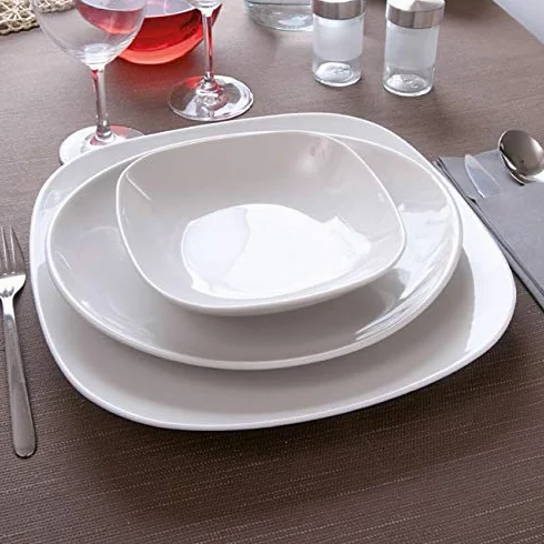 Danubio - Platos hondos de porcelana blanca, 21 cm de largo, 6 unidades