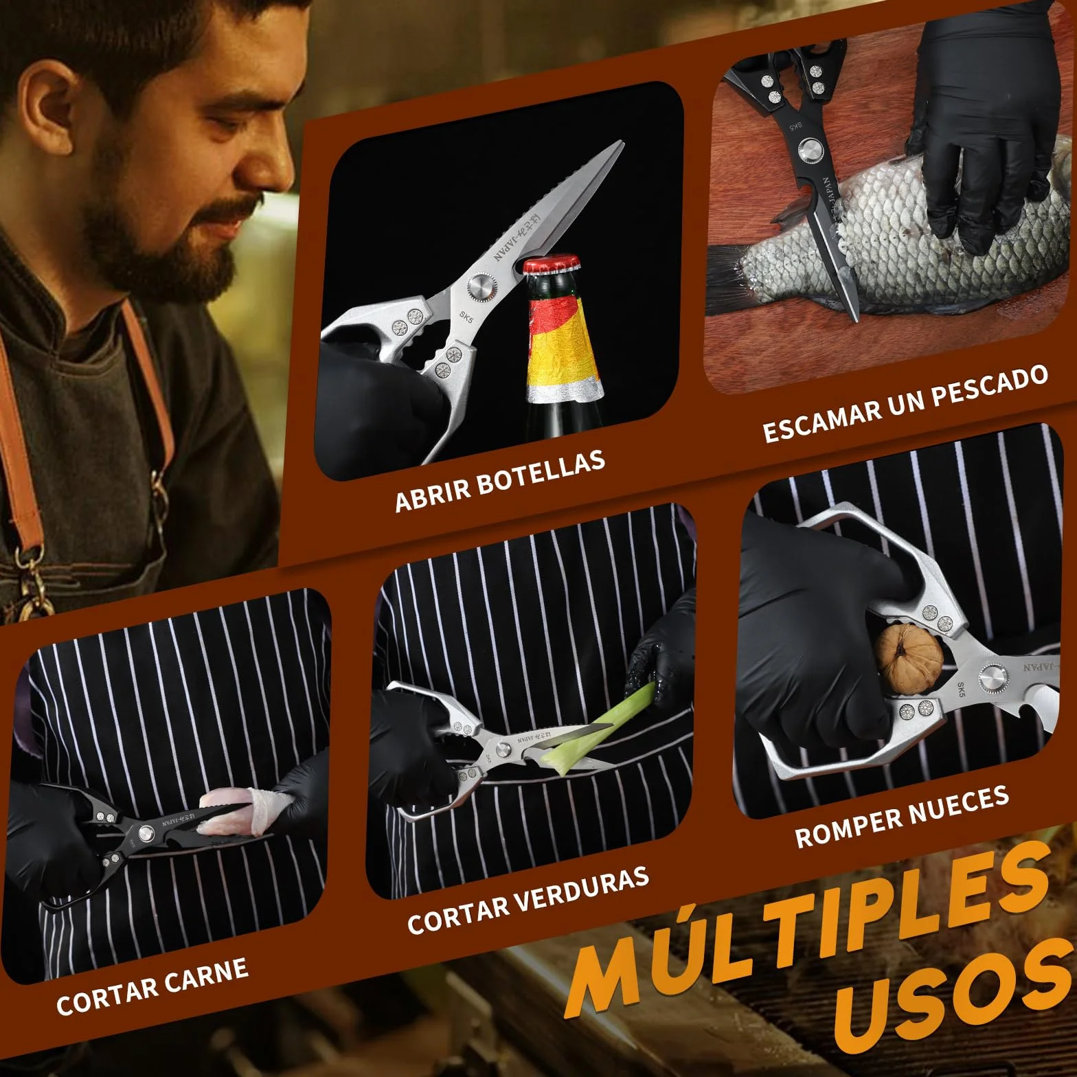 Dream Reach Tijeras de Cocina, Multifuncionales Tijeras de Cocina de Acero Inoxidable para Carne, Aves, Verduras, Hierbas, Nueces y Barbacoa