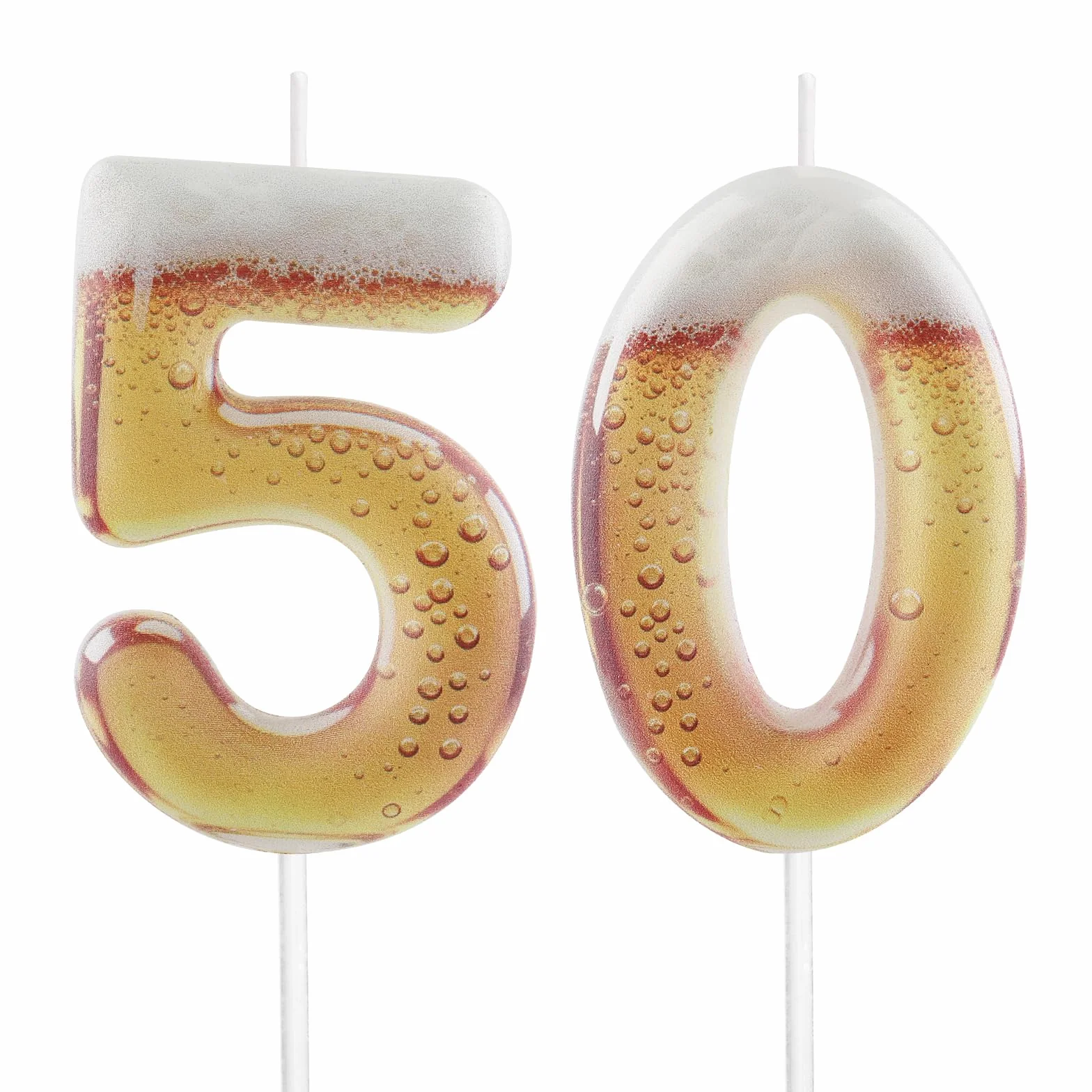 Bastoncini tema cerveza para el cumpleaños de 50 años, bastoncini en forma del número 50, bastoncini dorados, torta de cumpleaños, decoraciones para torta de la fiesta