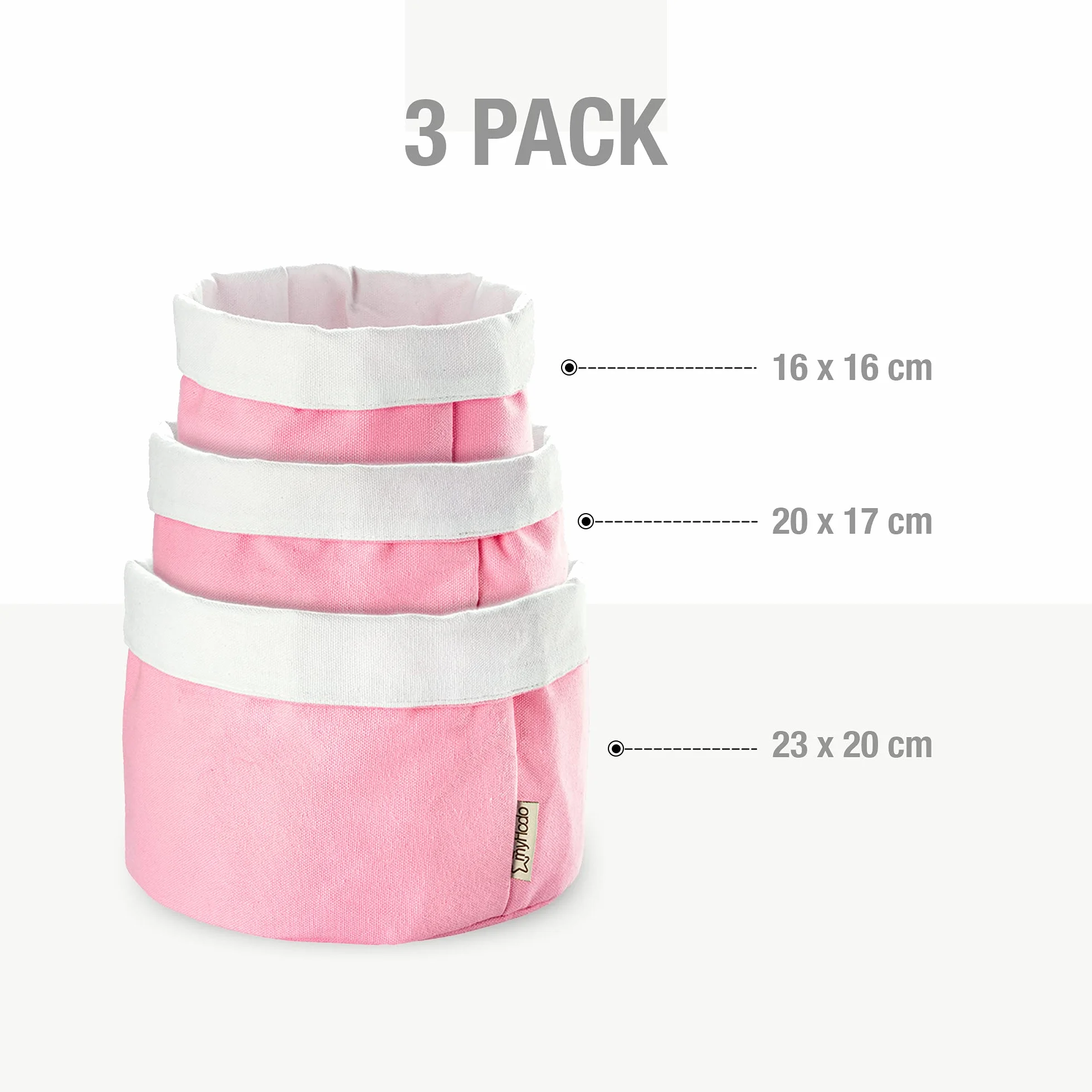myHodo Juego de cestas de almacenamiento 3 unidades 100% algodón plegables para pañales y cambiador rosa