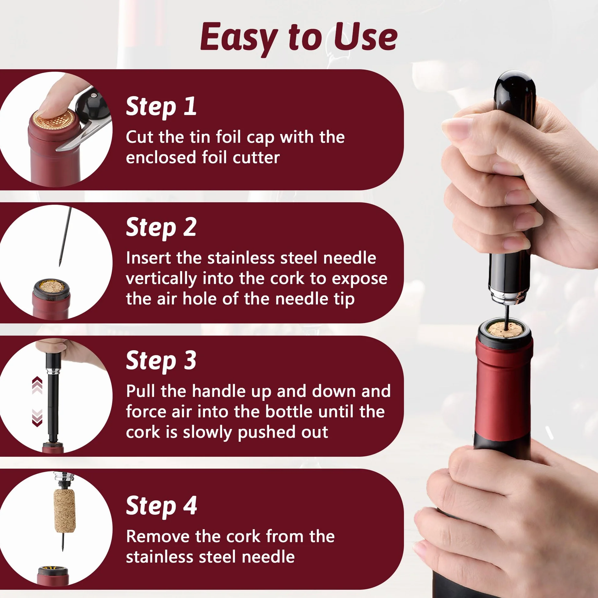 2-in-1 Luftdruck Weinöffner mit Folienschneider, Wein Luftpumpe Flaschenöffner, Tragbar Manueller Korkenzieher Wein, Geschenk für Weinliebhaber, Partys, Hochzeiten, Camping