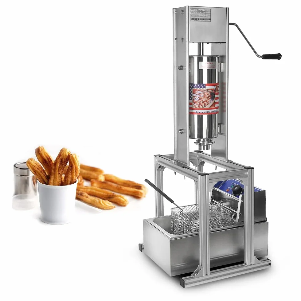 Máquina de churros manual comercial Donuts españoles con freidora 6L - 4 tipos de moldes Churros Maker