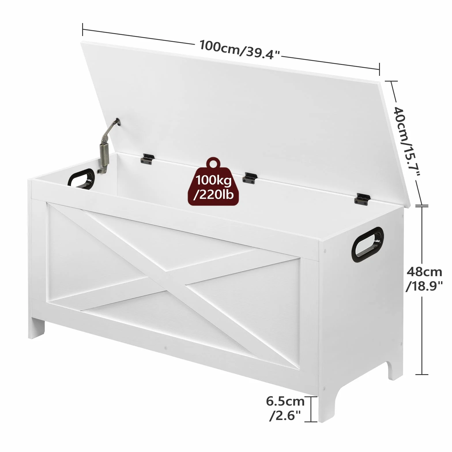 MAHANCRIS 100cm Baúl de Juguetes, Robusto Baúl de Entrada con Bisagras de Seguridad, Caja de Juguetes Retro, Muebles de Madera para Sala de Estar, Dormitorio, Blanco ASCWT48101Z1