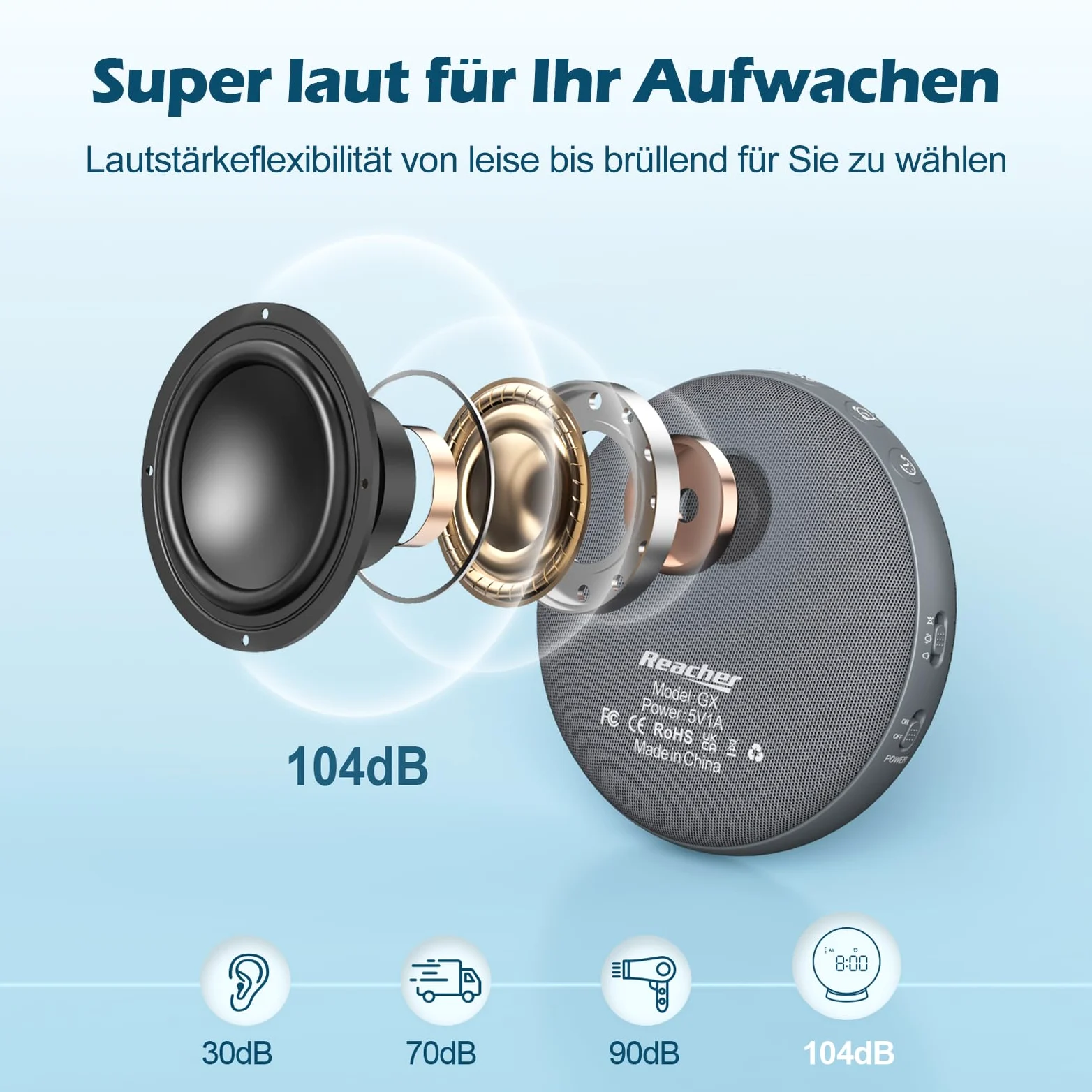 REACHER Despertador con vibración Extra Fuerte para Personas Que Duermen profundamente, Adultos y jóvenes, cojín vibratorio con batería, fácil de Viajar, Ajuste automático de Brillo