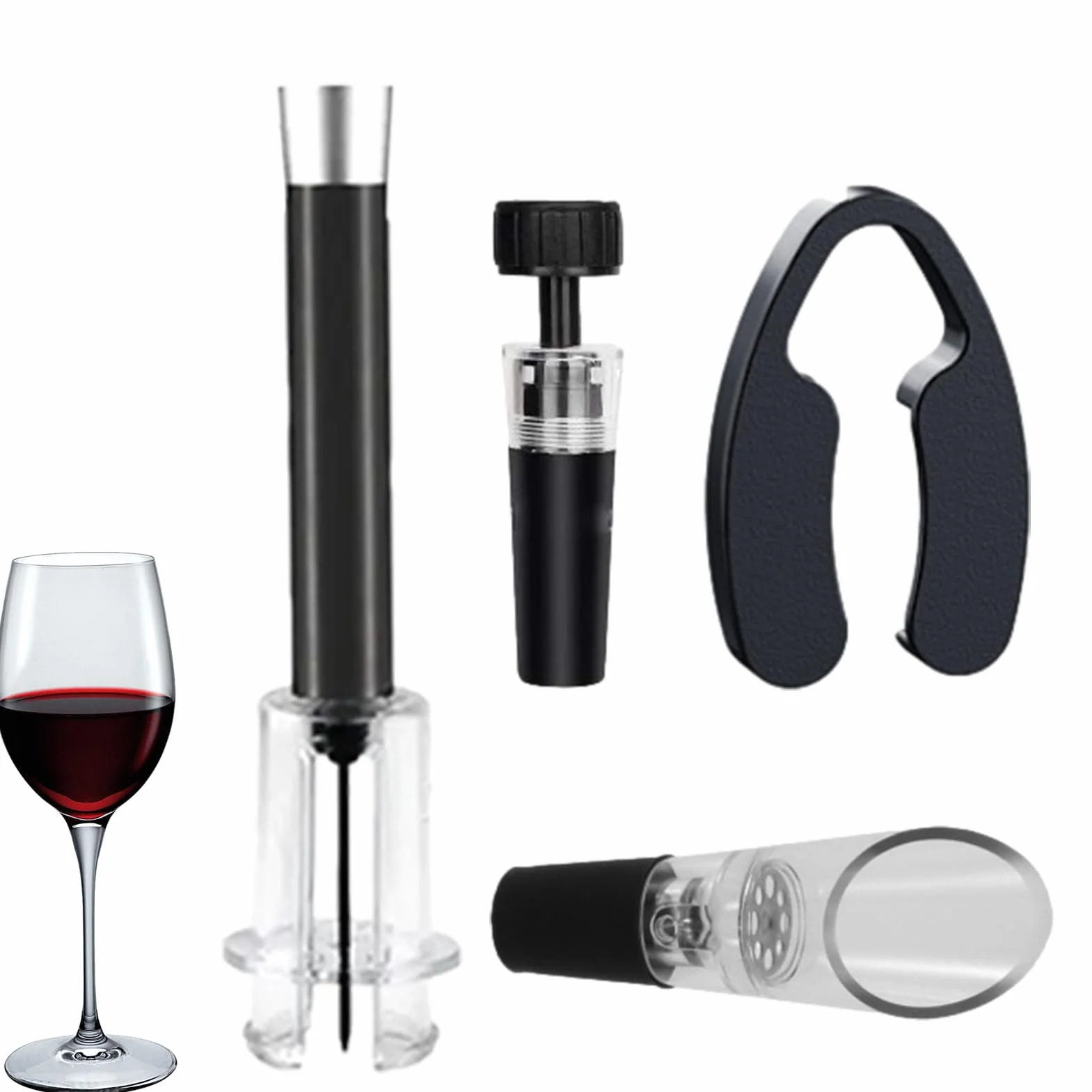 BOMBA DE AIR BOMBLE DE CORCHA, APRIBA DE BOTOR BOTA DE PRESIÓN DE AIR | Abridor de botellas de vino de bomba de aire colocado con cortador de aluminio, vertador de aireador, tapón de vacío - Saces de