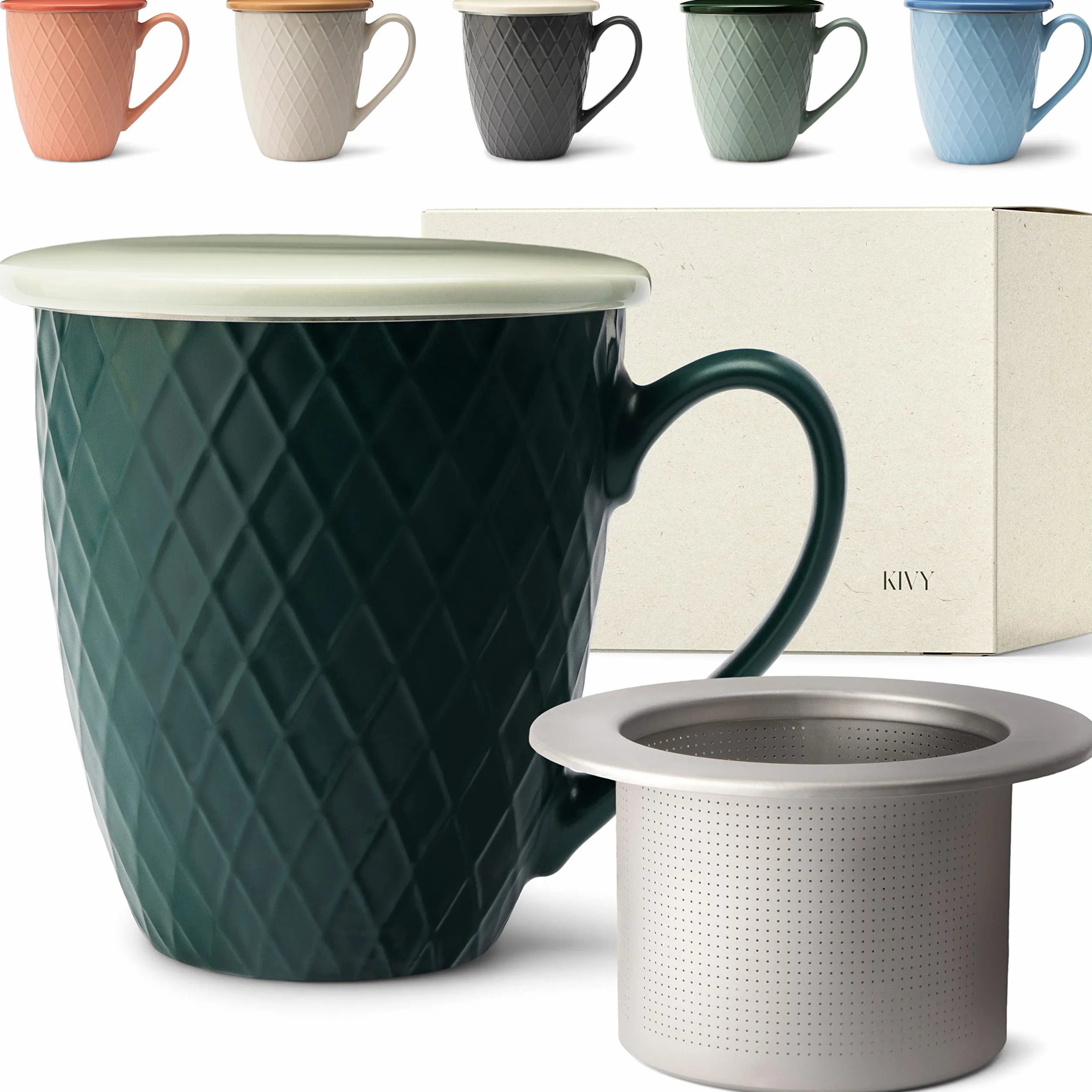 KIVY Taza de Té Grande XXL 650 ml con Tapa y Colador