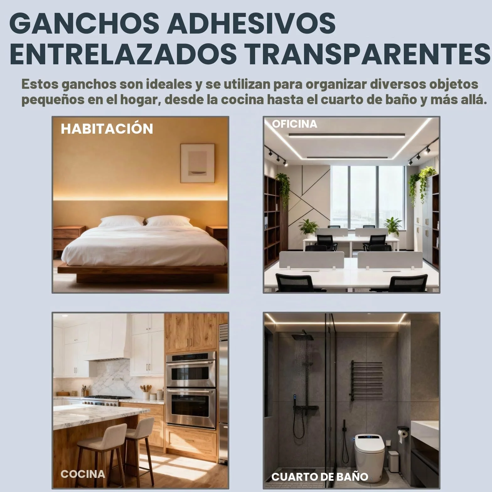 Ganchos adhesivos (ganchos mágicos) - Pack de 5 | 5 kg de capacidad de carga & Sin perforación | Ganchos adhesivos impermeables para pared para baño, cocina, dormitorio y entrada | Organizador
