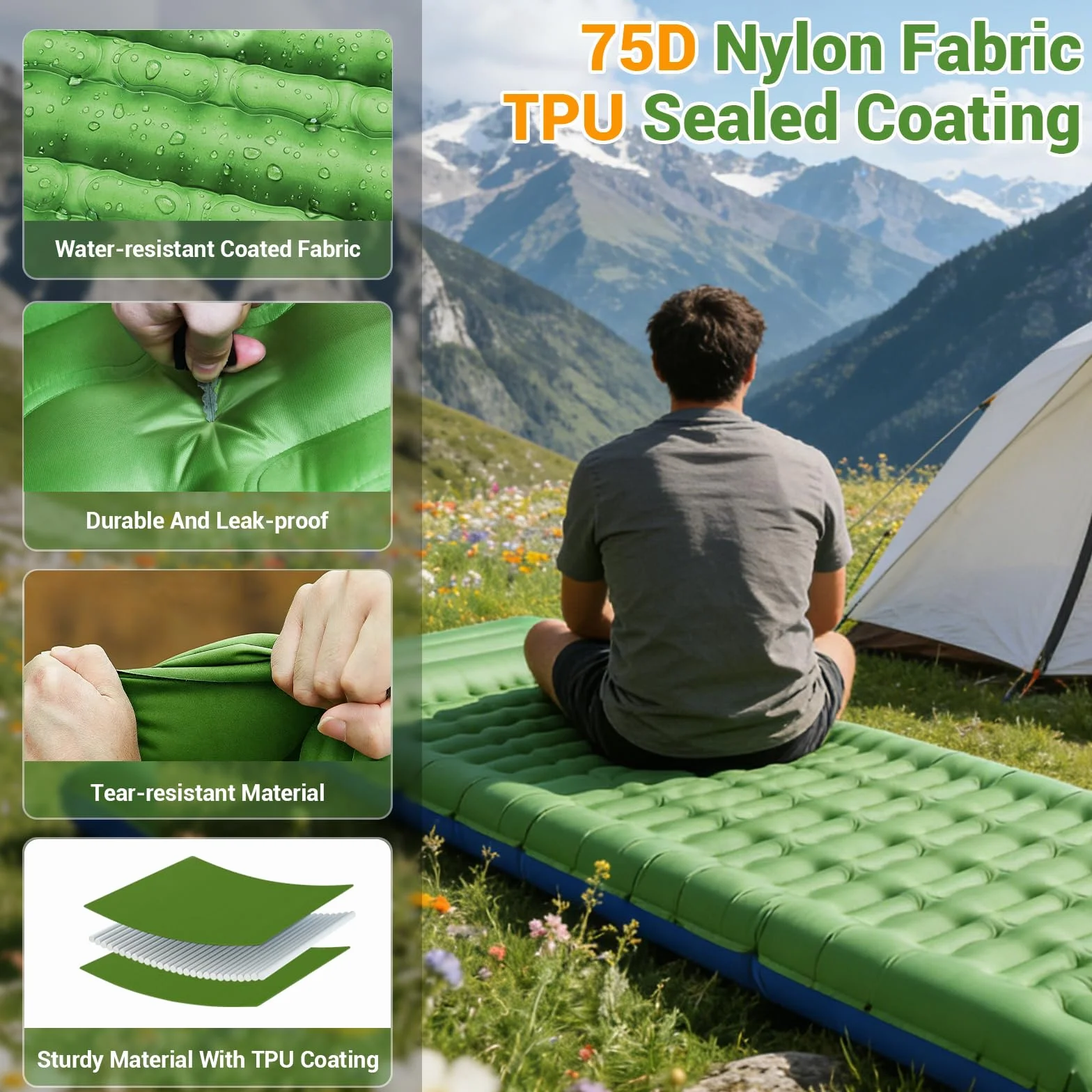 JATEKA Colchoneta Hinchable Ultraligero de 14 cm con Almohada para Camping, Viajes, Playa