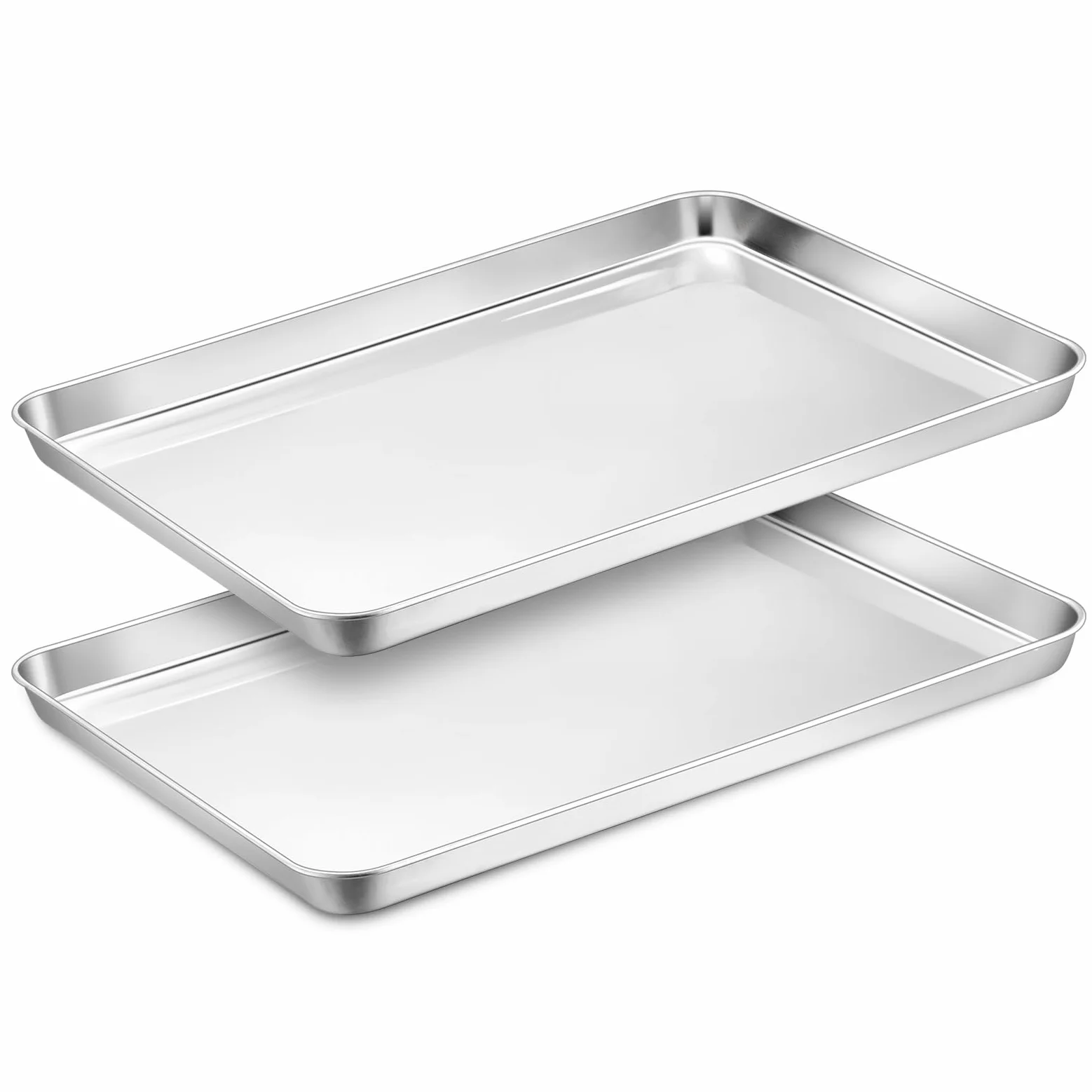 TEAMFAR Juego de 2 bandejas rectangulares para hornear de acero inoxidable para hornear, cocinar, servir, 40,4 x 30,6 x 2,5 cm, saludable, pulido, fácil de limpiar y apto para lavavajillas