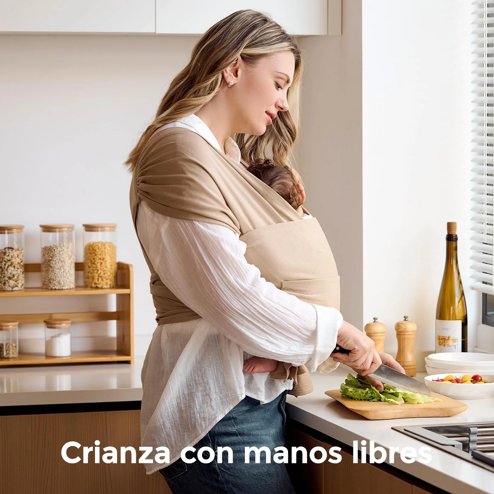 Momcozy Fular Portabebés Elástico Recién Nacidos Ajustable Ergonómico Manos Libres 3,6–15 kg Transpirable OEKO-TEX 100