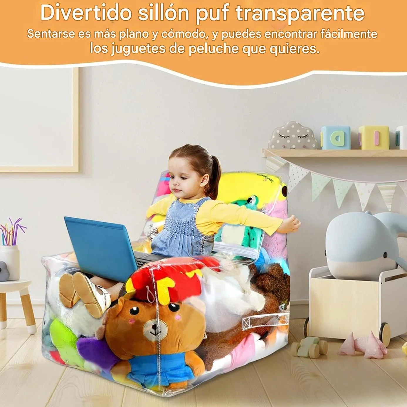 Sillon Transparente para Peluches | Funda Transparente para Silla De Puf De Animales De Peluche | Impermeable, Resistente Al Polvo, PVC, Sin Relleno Incluido