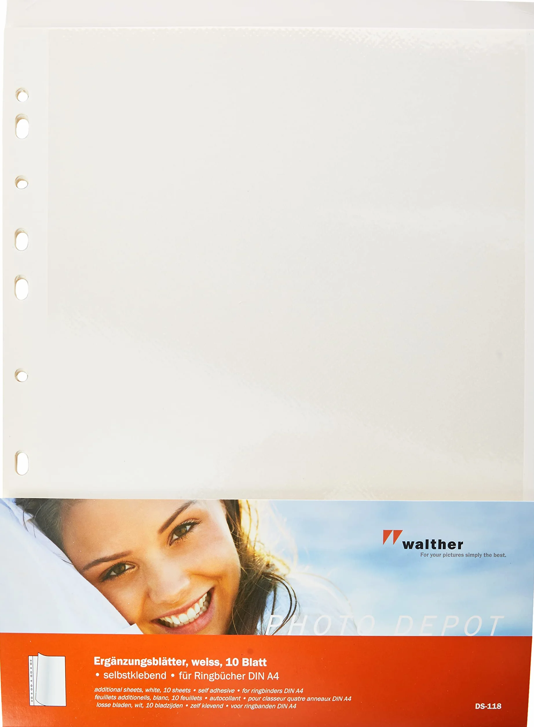 walther design Hojas suplementarias blanco 23,5 x 31,5 cm 10 hojas autoadhesivas DS-118