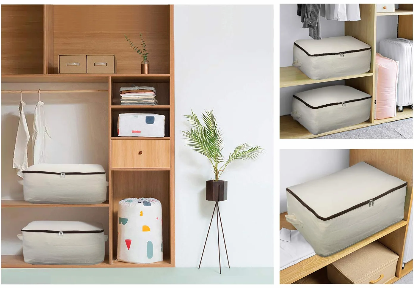Bolsa de lona de gran capacidad Omygarden, 65x47x22cm, Beige, 2pcs | resistente, suave y transpirable; lavable a máquina; ideal para guardar edredones, jerséis, vaqueros y mucho más.