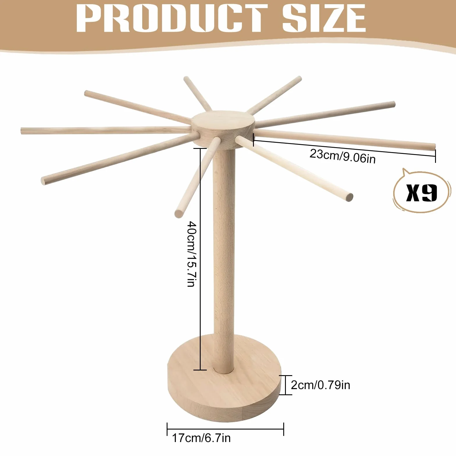 WMLBK Secador de pasta de madera, plegable, con 9 brazos desmontables, para secar pasta de 4,5 kg