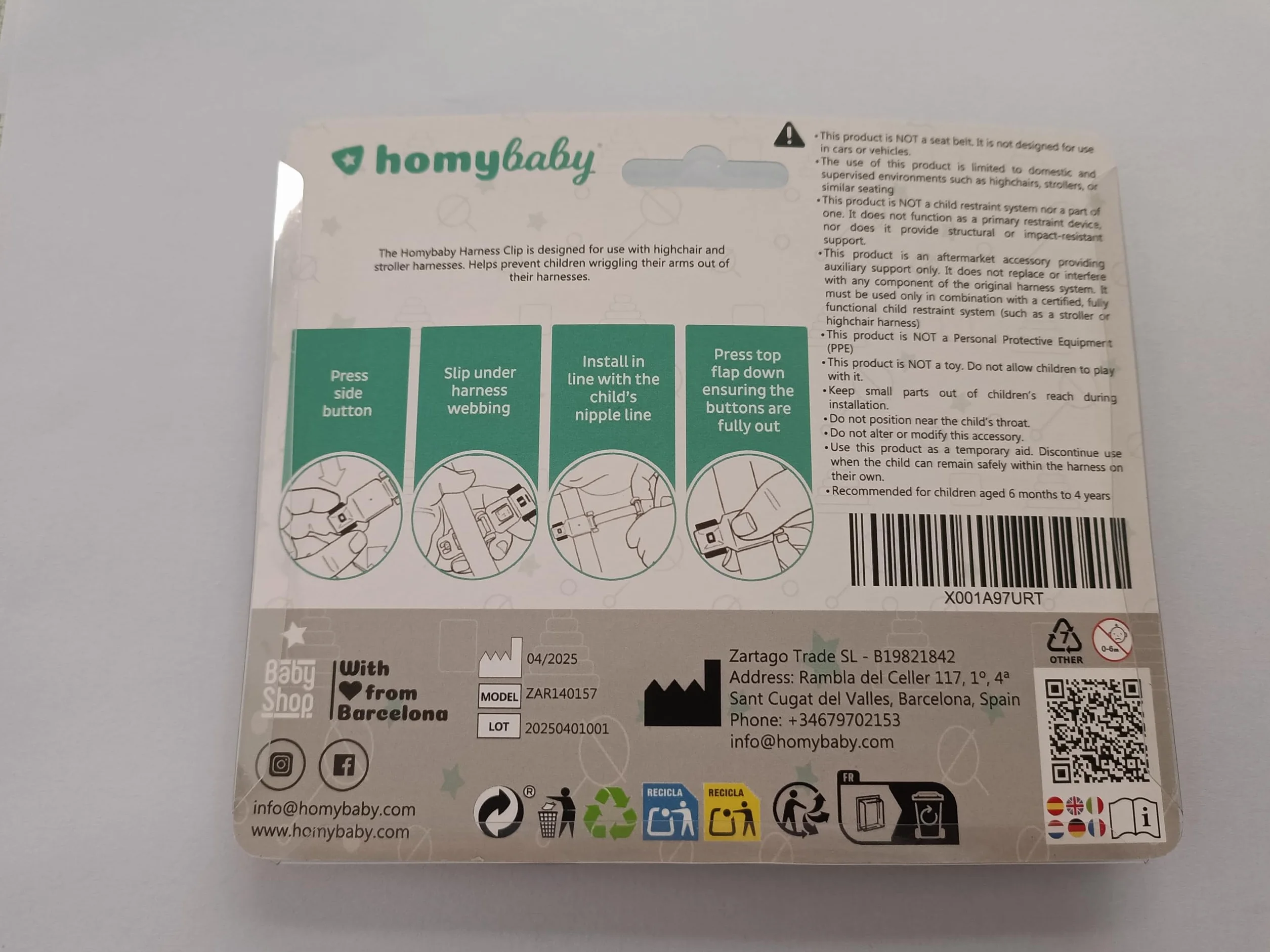 HOMYBABY® Hebilla para Silla de Bebé - Clip Antiescape para Arnés Infantil