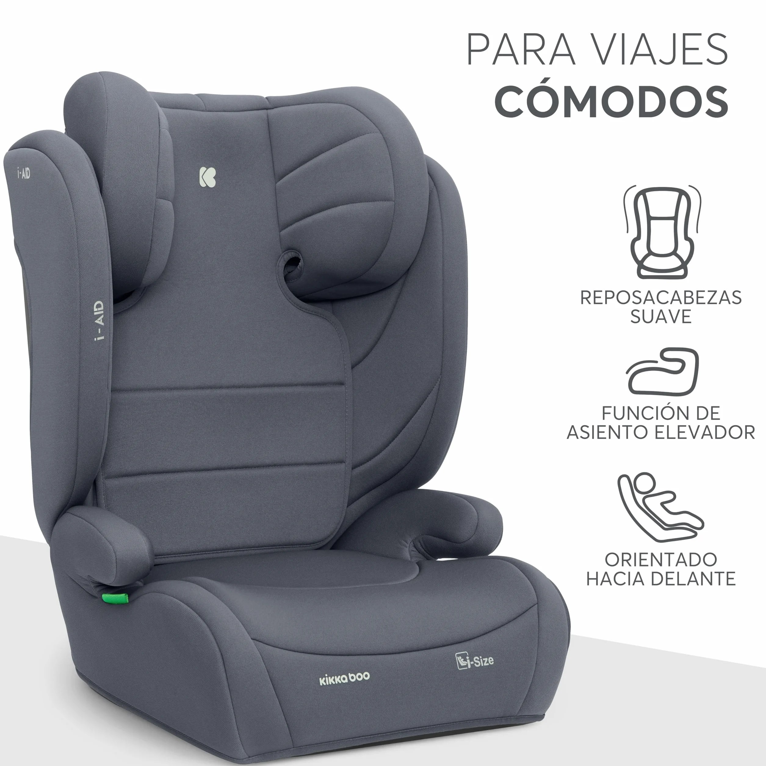 KikkaBoo Silla Coche Grupo 3 (15-36 kg, 100-150 cm) i-AID, Silla Para Niño sin ISOFIX, i-Size, De 3,5 a 12 Años, 13 Posiciones Reposacabezas, Gris