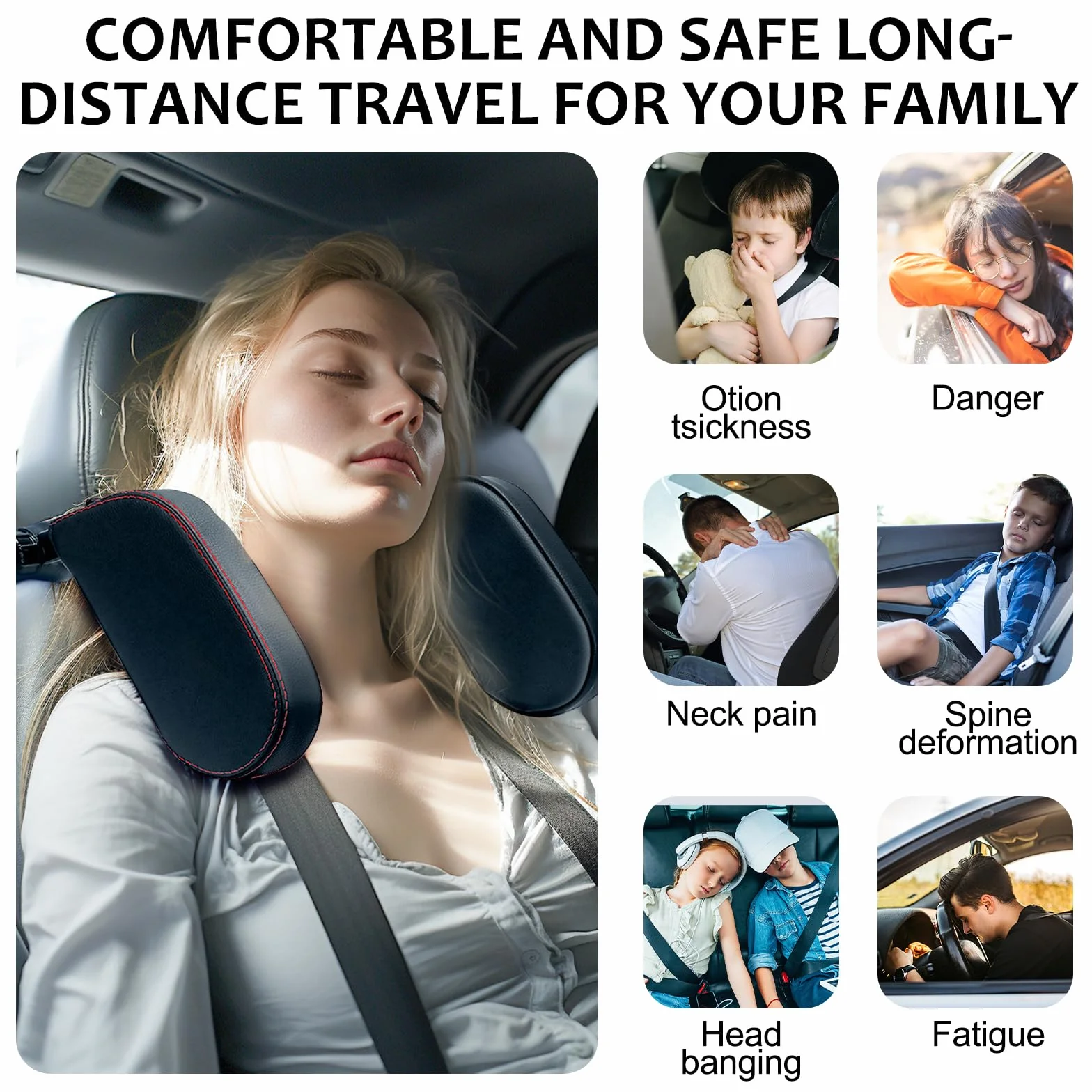 KAEFUYS Reposacabezas Coche Ajustable de 360 ​​​​°para Niños y Adultos Reposacabezas para Automóvil Fácil de Instalary Desmontable Material Suave y Transpirable para una Experiencia de Viaje Cómoda