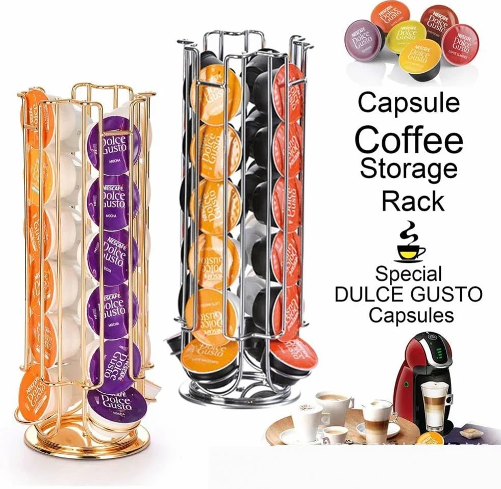 Soporte para cápsulas de café de metal de alta calidad, soporte cromado para torre, soporte para almacenamiento de cápsulas de café para cápsulas Dolce Gusto de 18 piezas,
